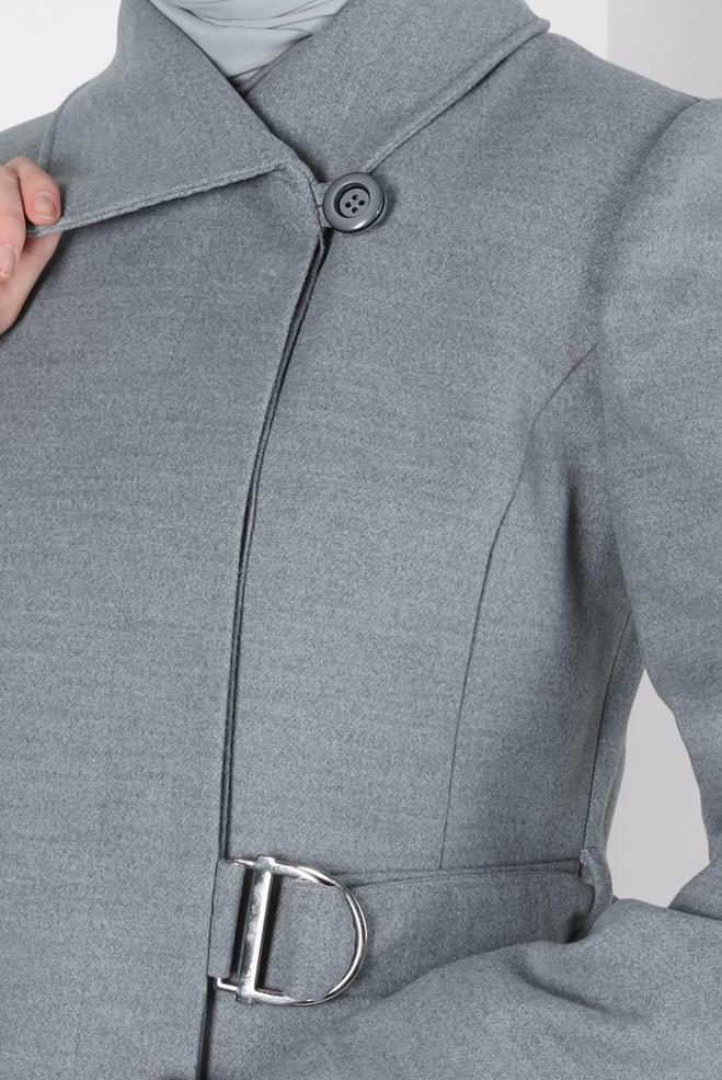 Tesettür giyim GRİ KEMERLİ KABAN 90443 - ALVİNA