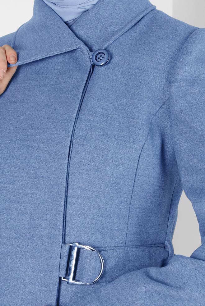 Hijab clothing BLUE BELTED COAT 90443 - ALVİNA