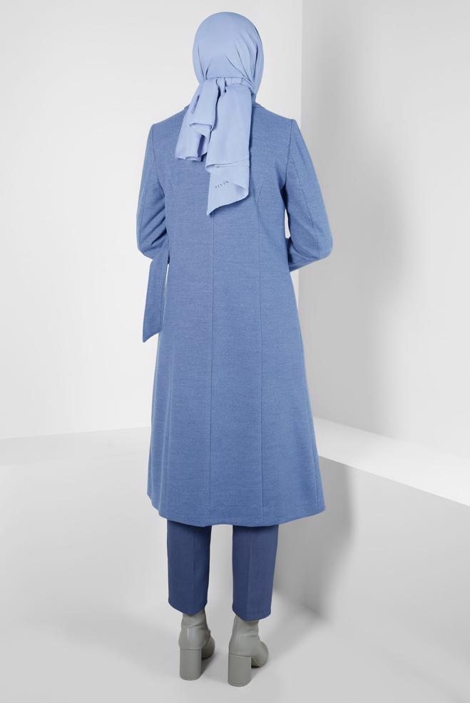 Hijab clothing BLUE BELTED COAT 90443 - ALVİNA