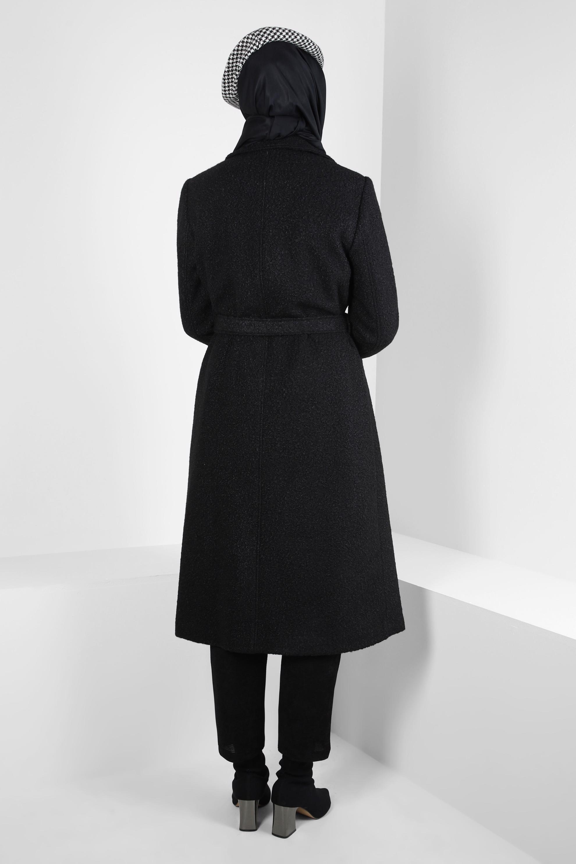 Tesettür giyim SİYAH KUŞAKLI KABAN 90444