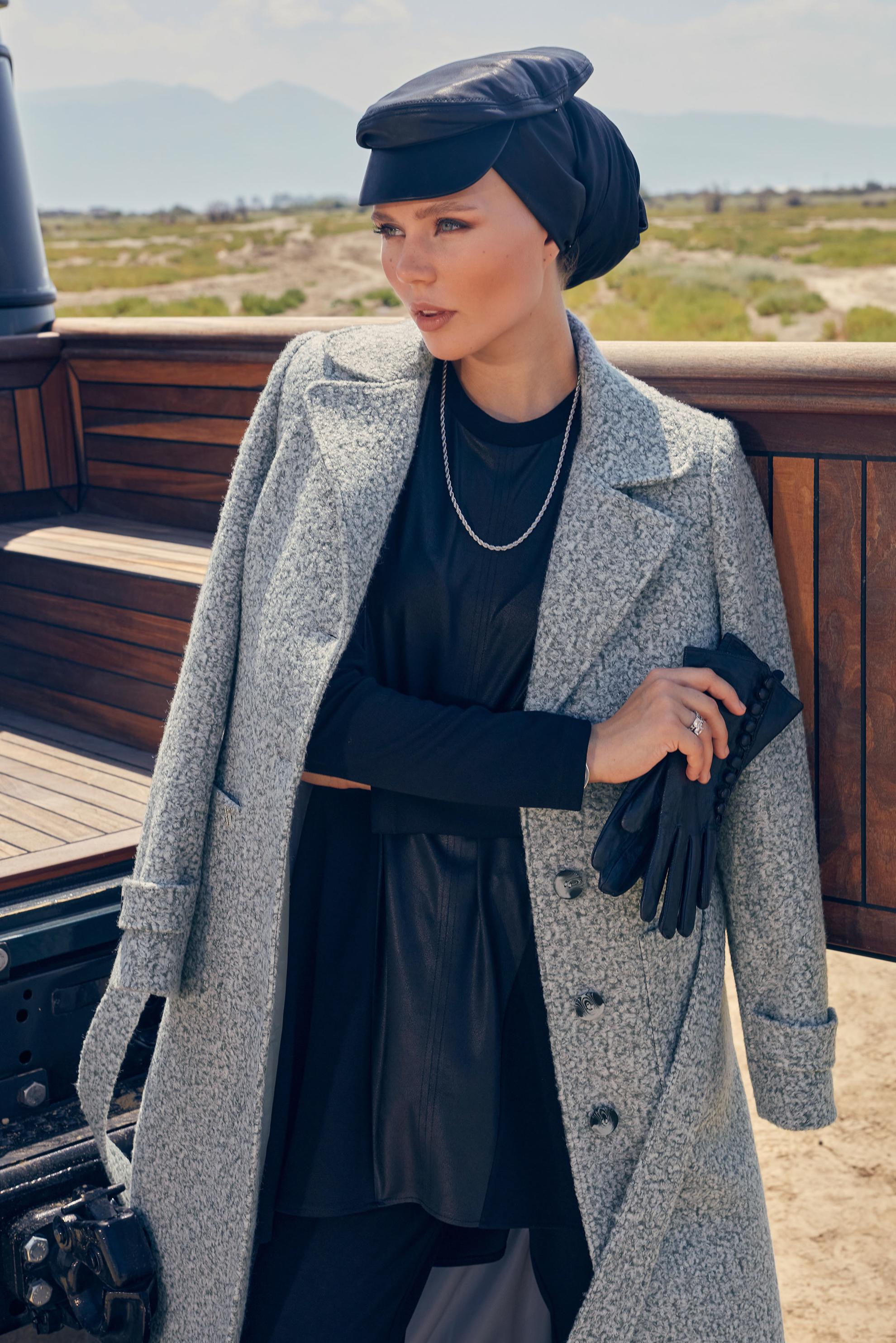 Vêtements hijab GRIS MANTEAU CEINTURE 90444