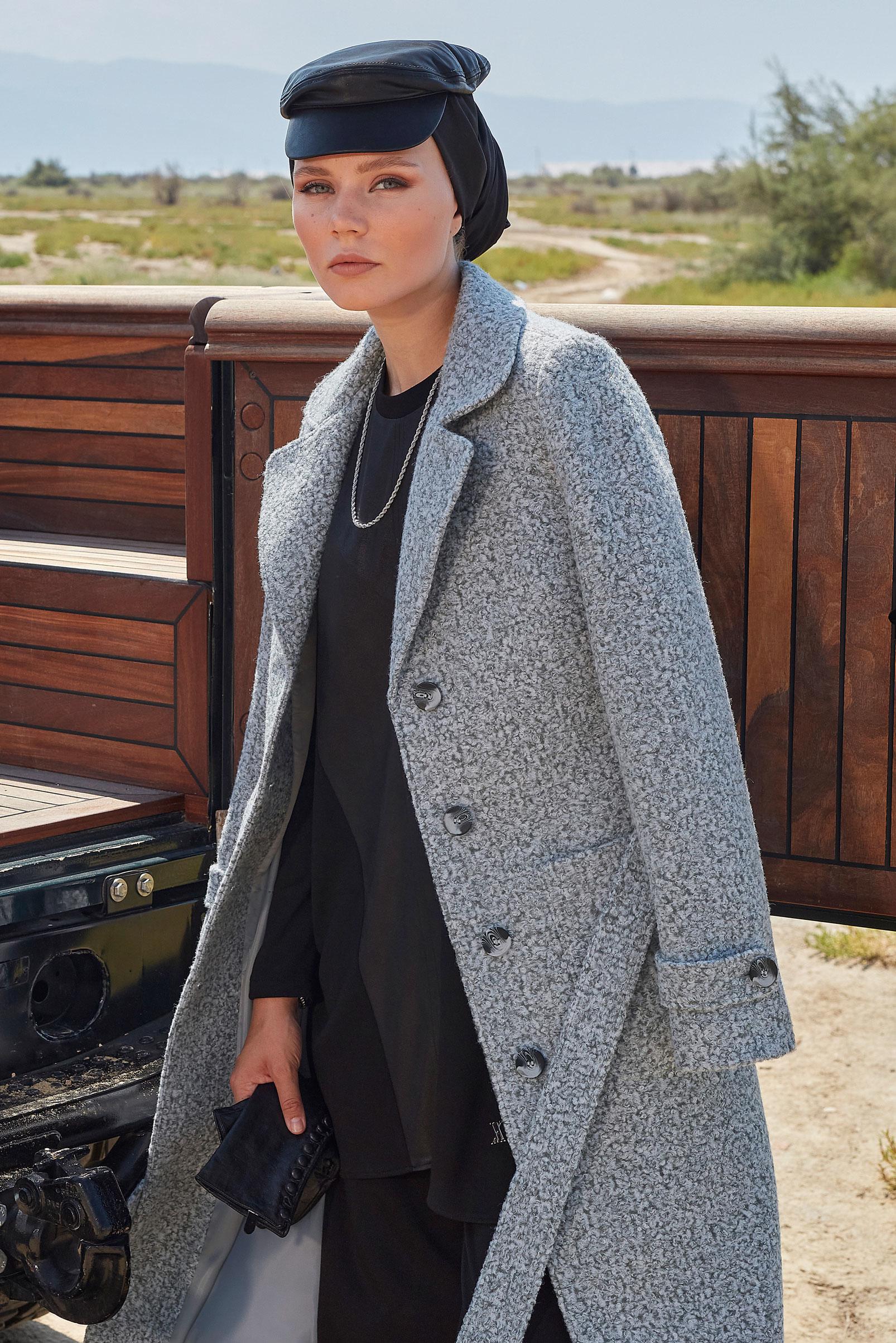 Vêtements hijab GRIS MANTEAU CEINTURE 90444