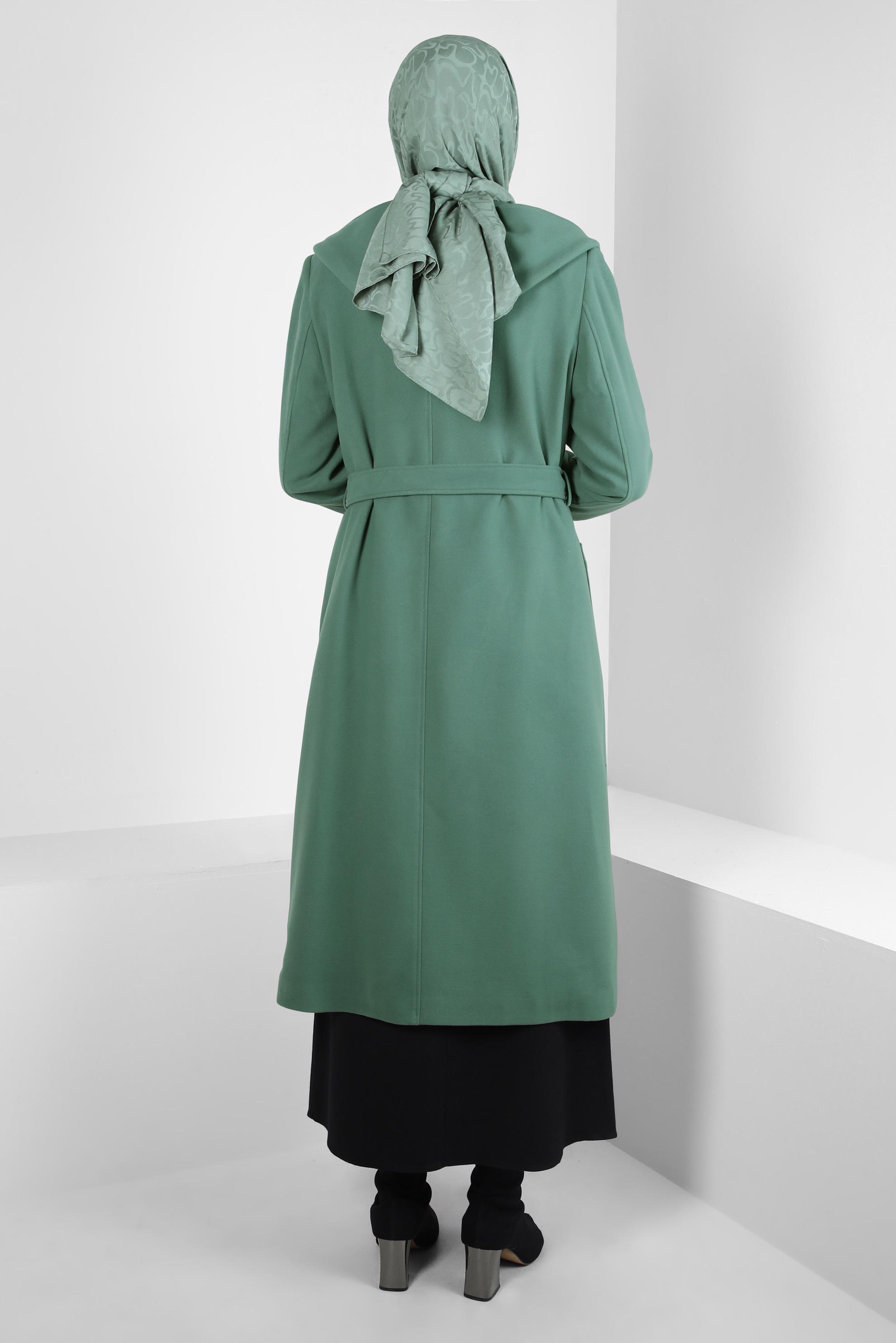 Tesettür giyim YEŞİL KUŞAKLI KABAN 90445