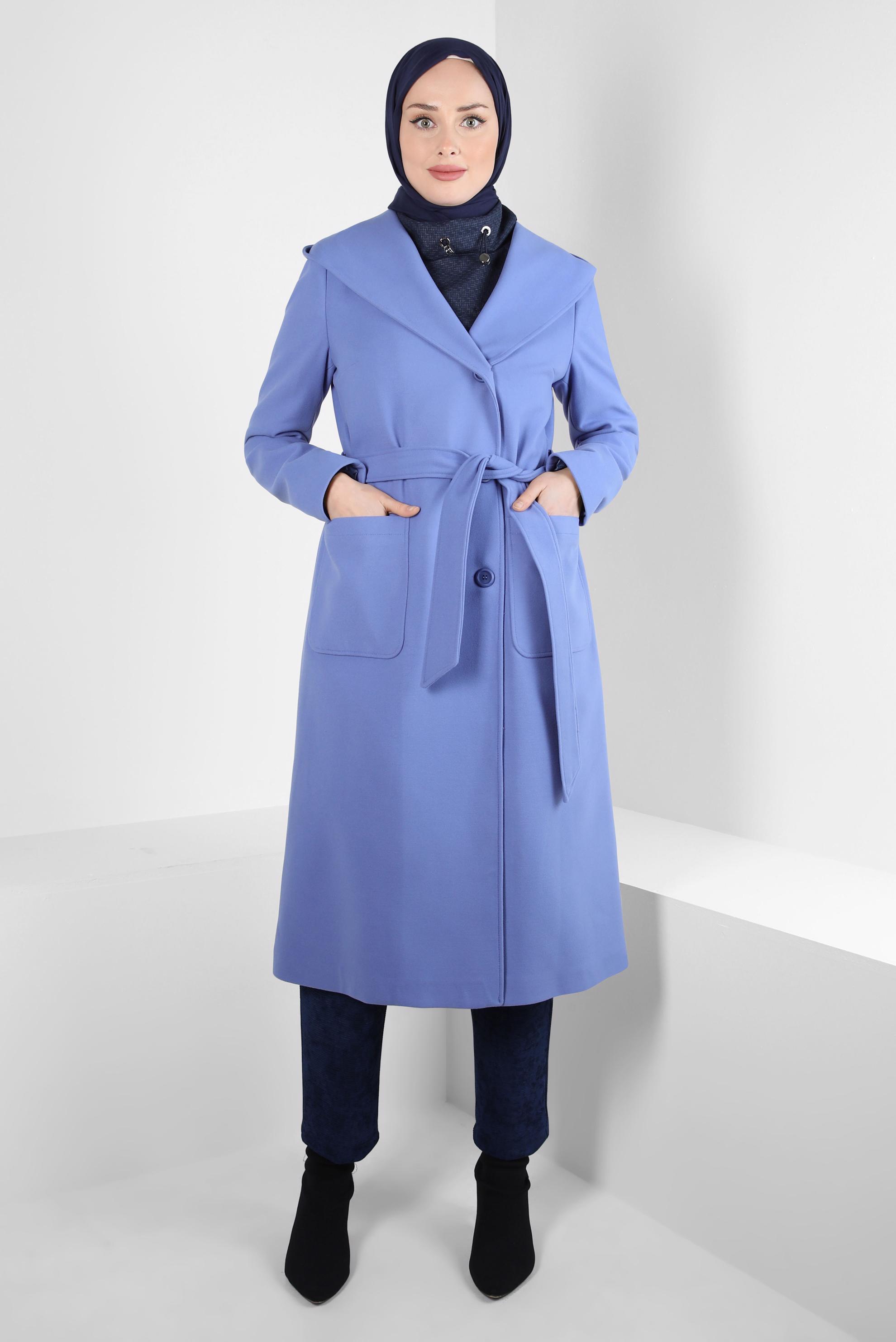 Tesettür giyim LACİVERT KUŞAKLI KABAN 90445