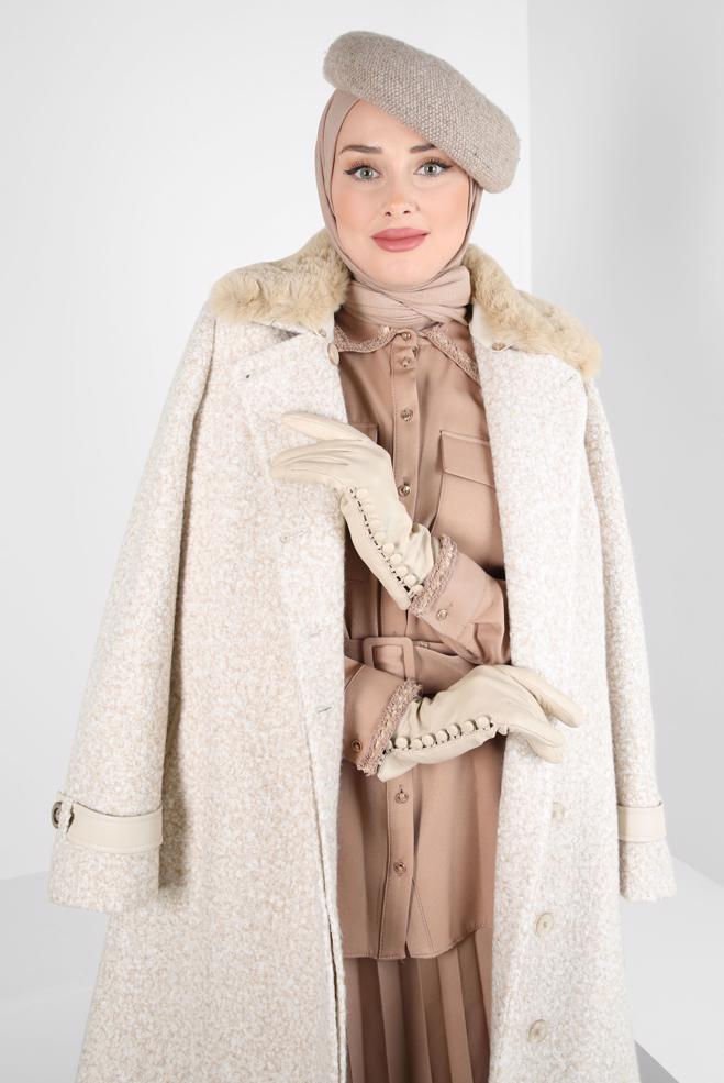 Vêtements hijab  MANTEAU CEINTURE 90446 - ALVİNA