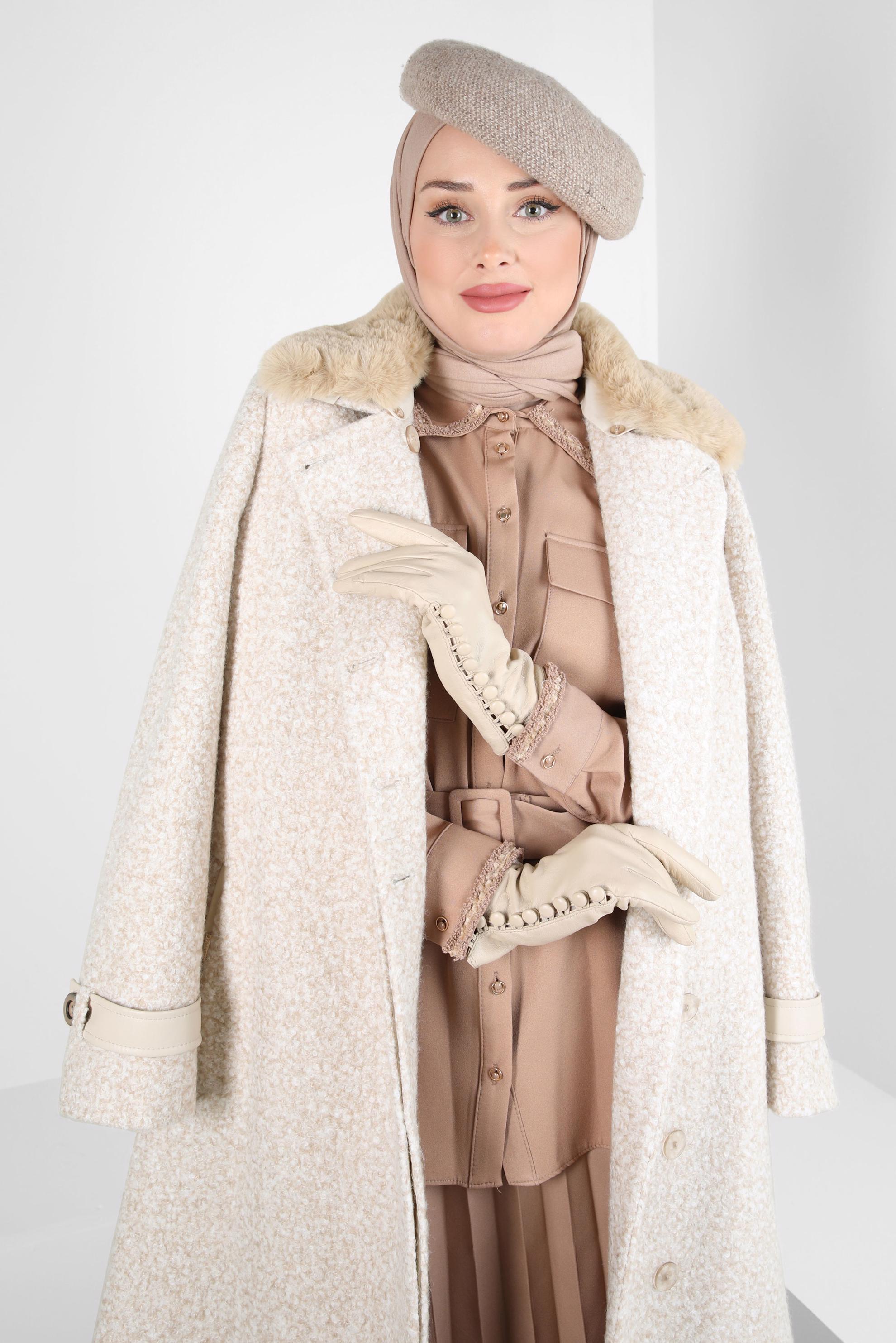 Vêtements hijab BEIGE MANTEAU CEINTURE 90446