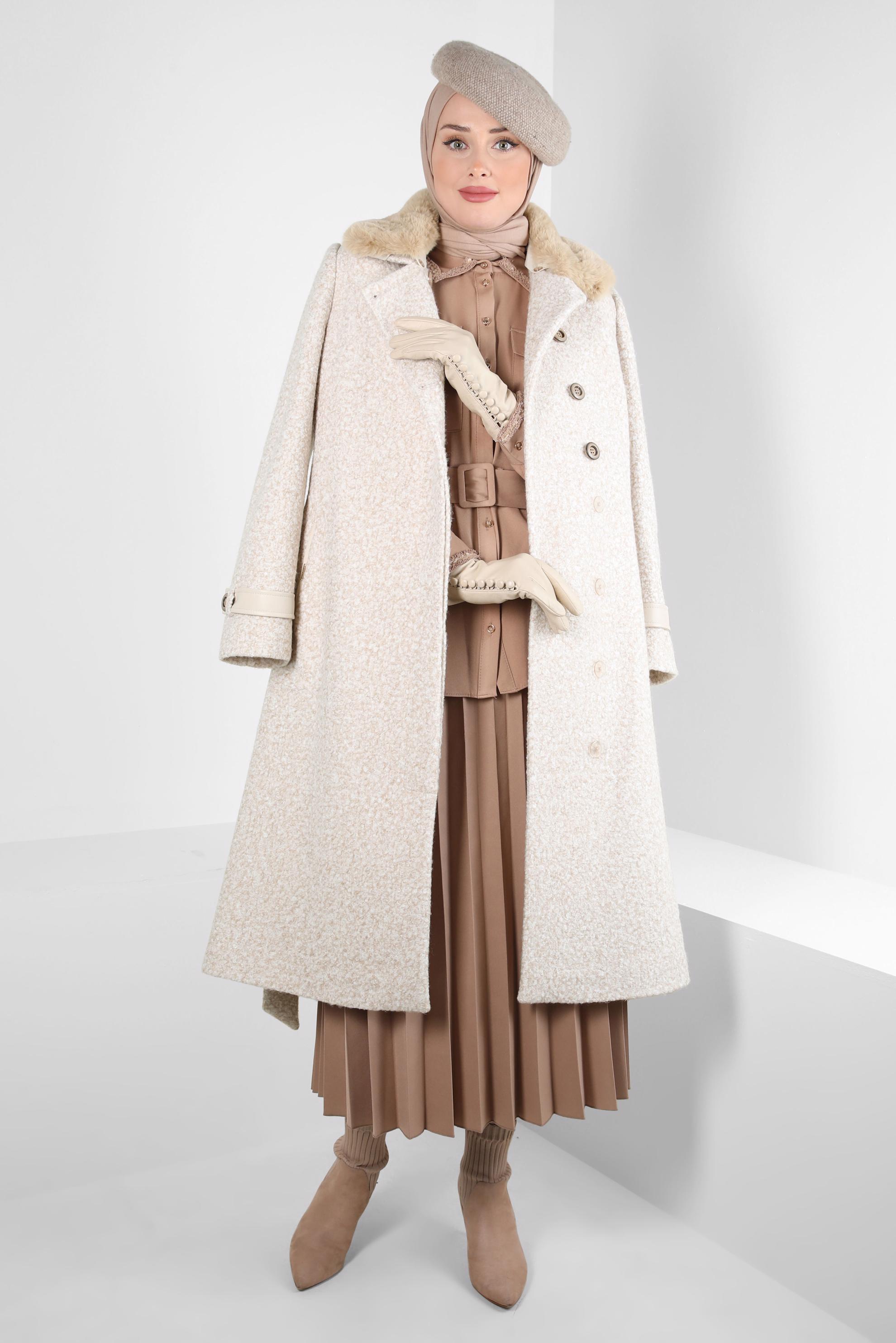Vêtements hijab BEIGE MANTEAU CEINTURE 90446