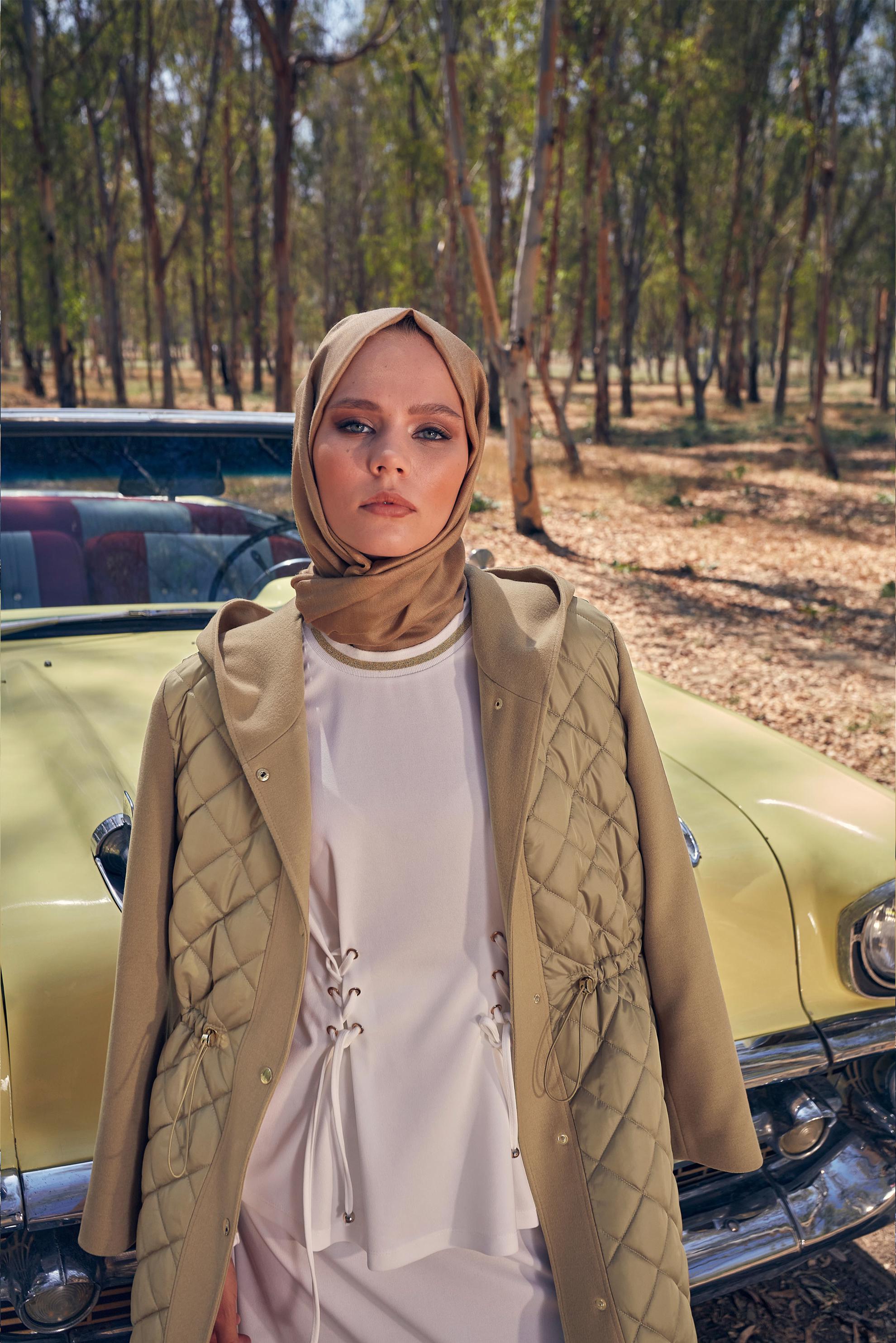 Tesettür giyim KAHVE ÇITÇITLI KAPİTONE KABAN 90447