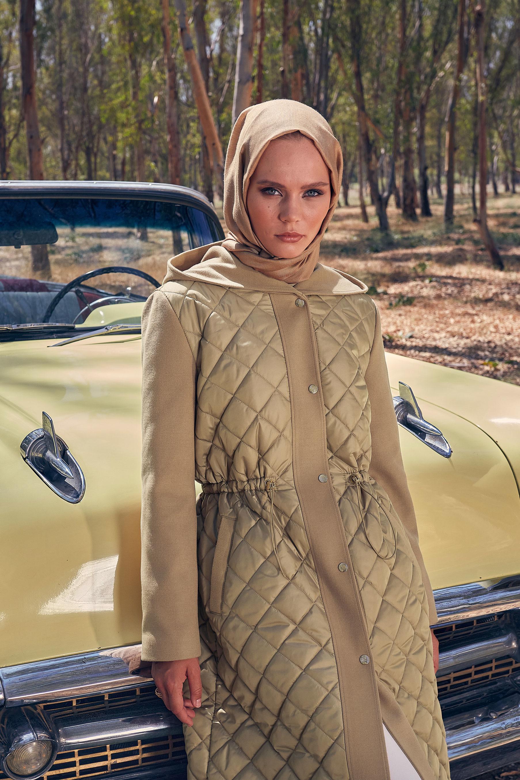 Tesettür giyim KAHVE ÇITÇITLI KAPİTONE KABAN 90447