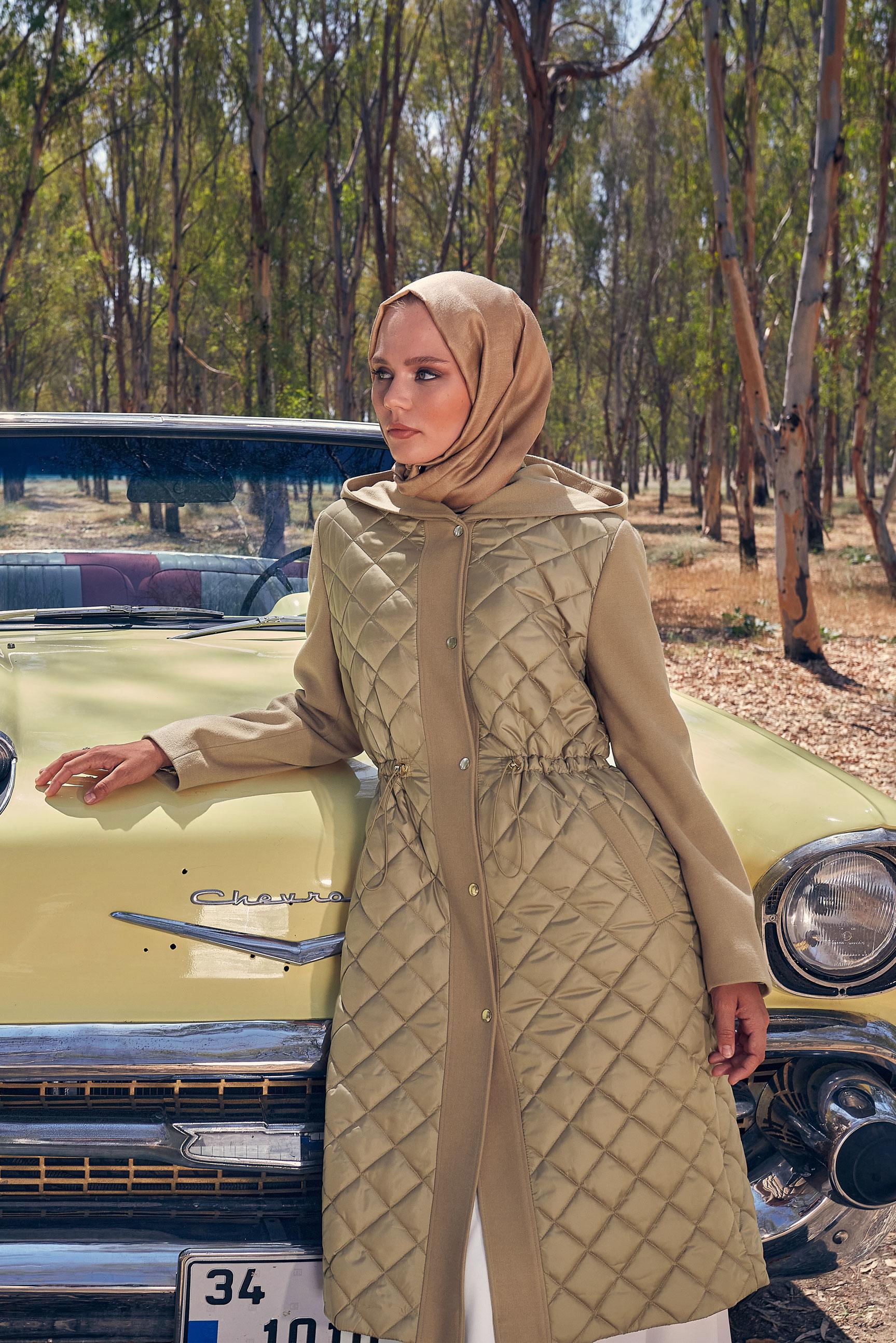 Tesettür giyim KAHVE ÇITÇITLI KAPİTONE KABAN 90447