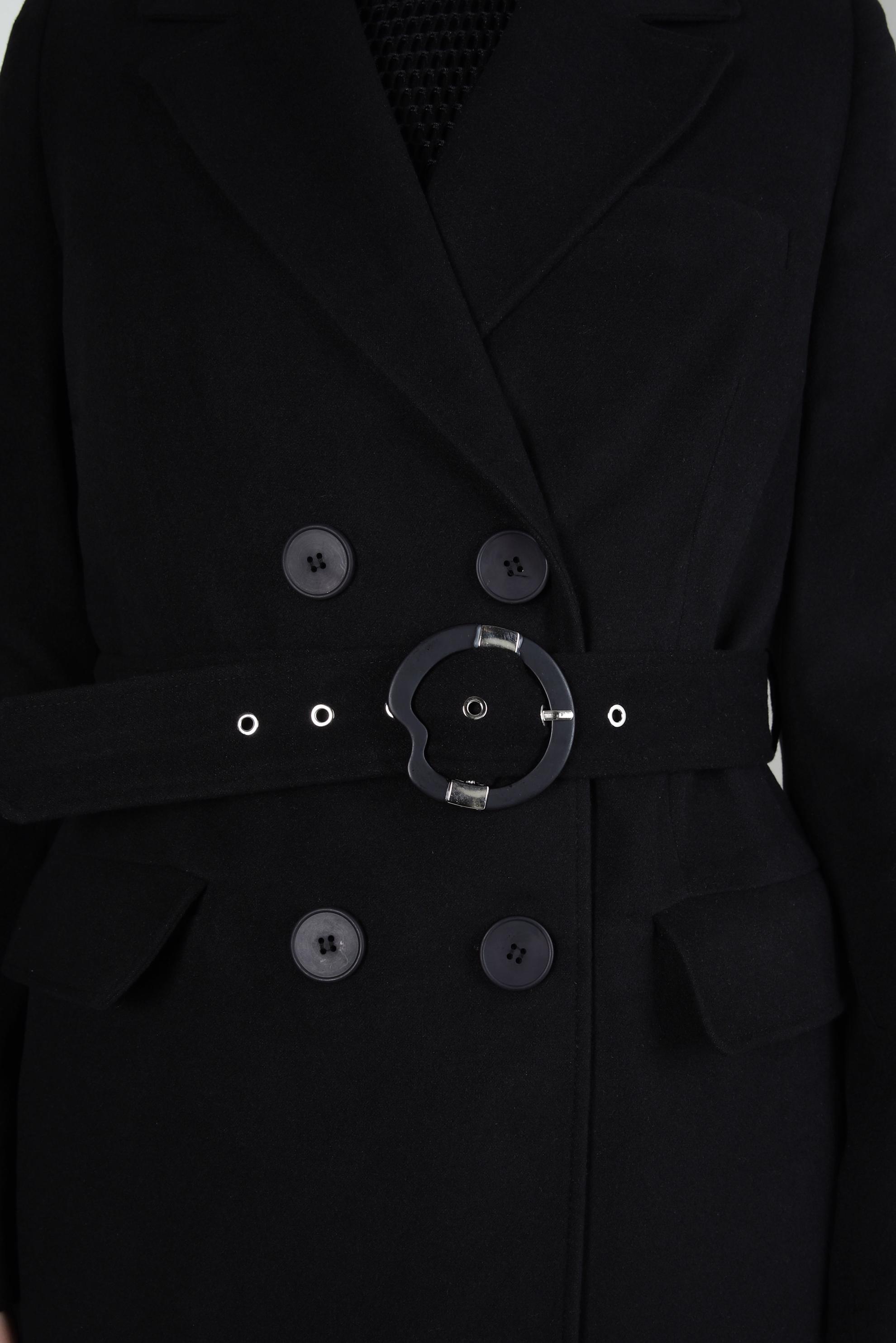 Tesettür giyim SİYAH KEMERLİ KRUVAZE YAKA KABAN 90448