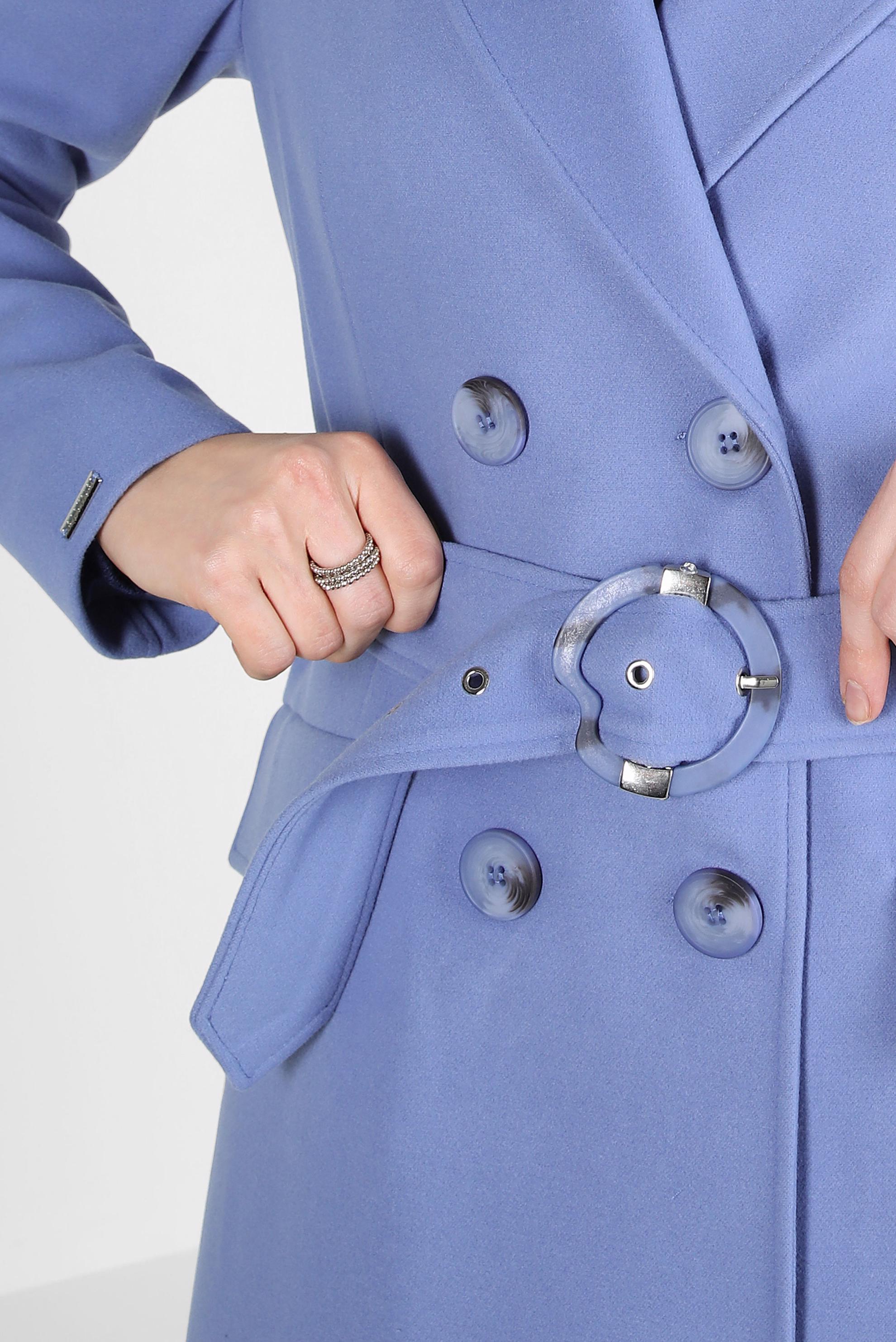 Tesettür giyim MAVİ KEMERLİ KRUVAZE YAKA KABAN 90448