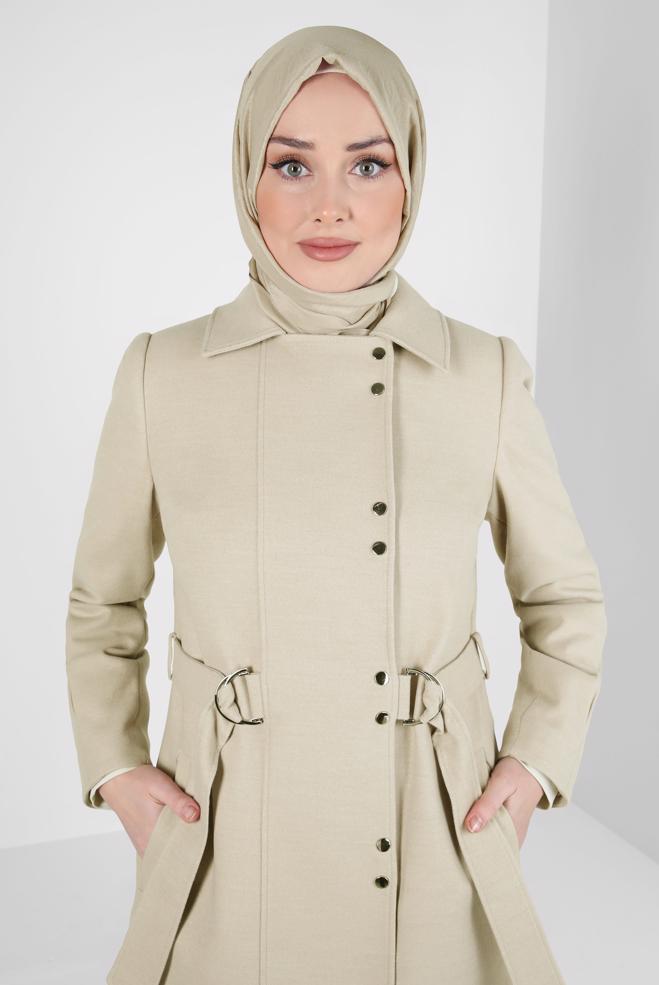 Hijab clothing BEIGE BELTED SNAPPED COAT 90449 - ALVİNA