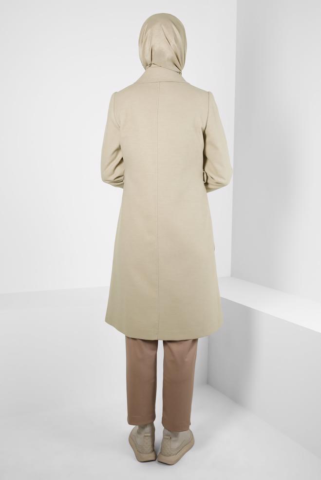 Hijab clothing BEIGE BELTED SNAPPED COAT 90449 - ALVİNA