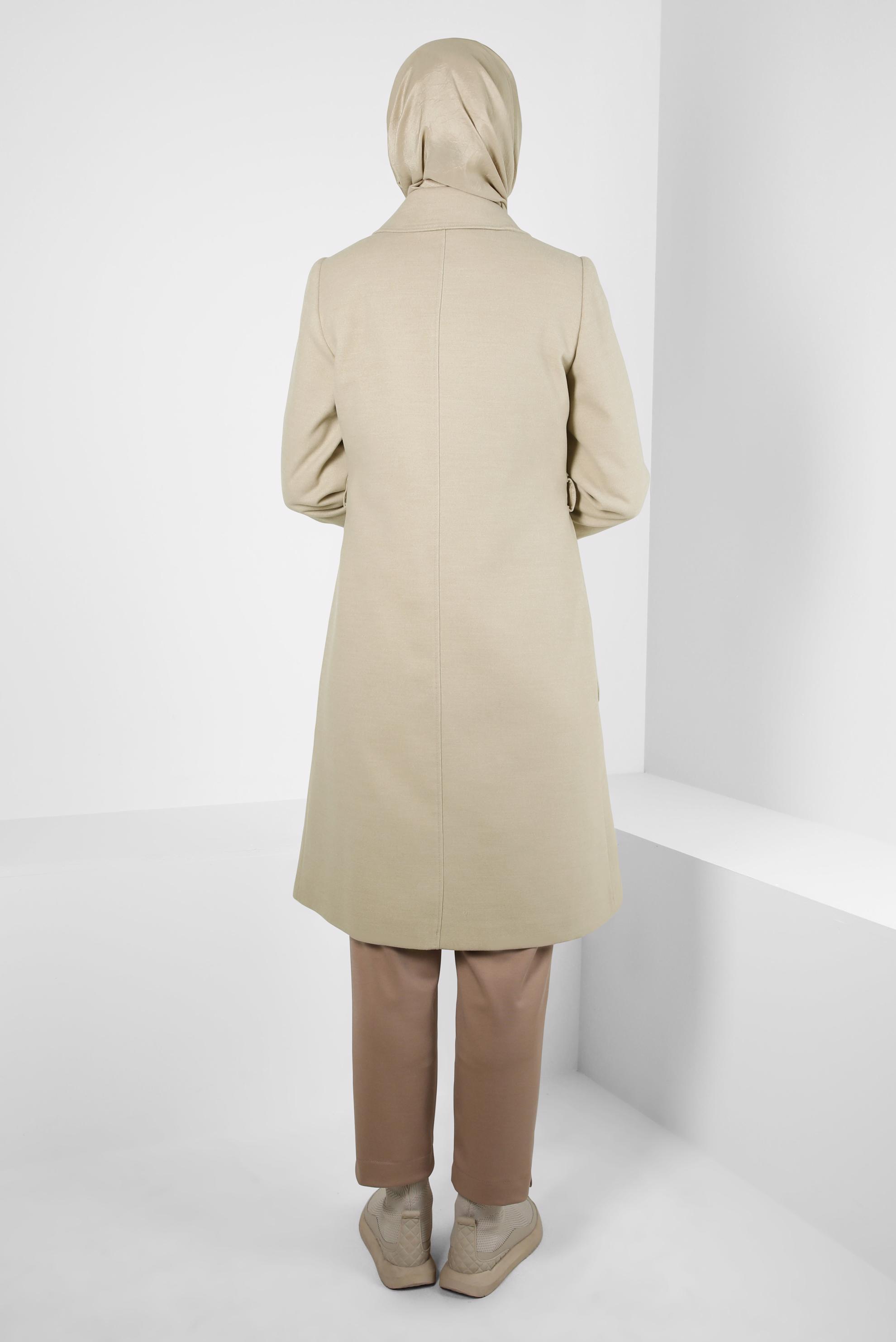 Hijab clothing BEIGE BELTED SNAPPED COAT 90449