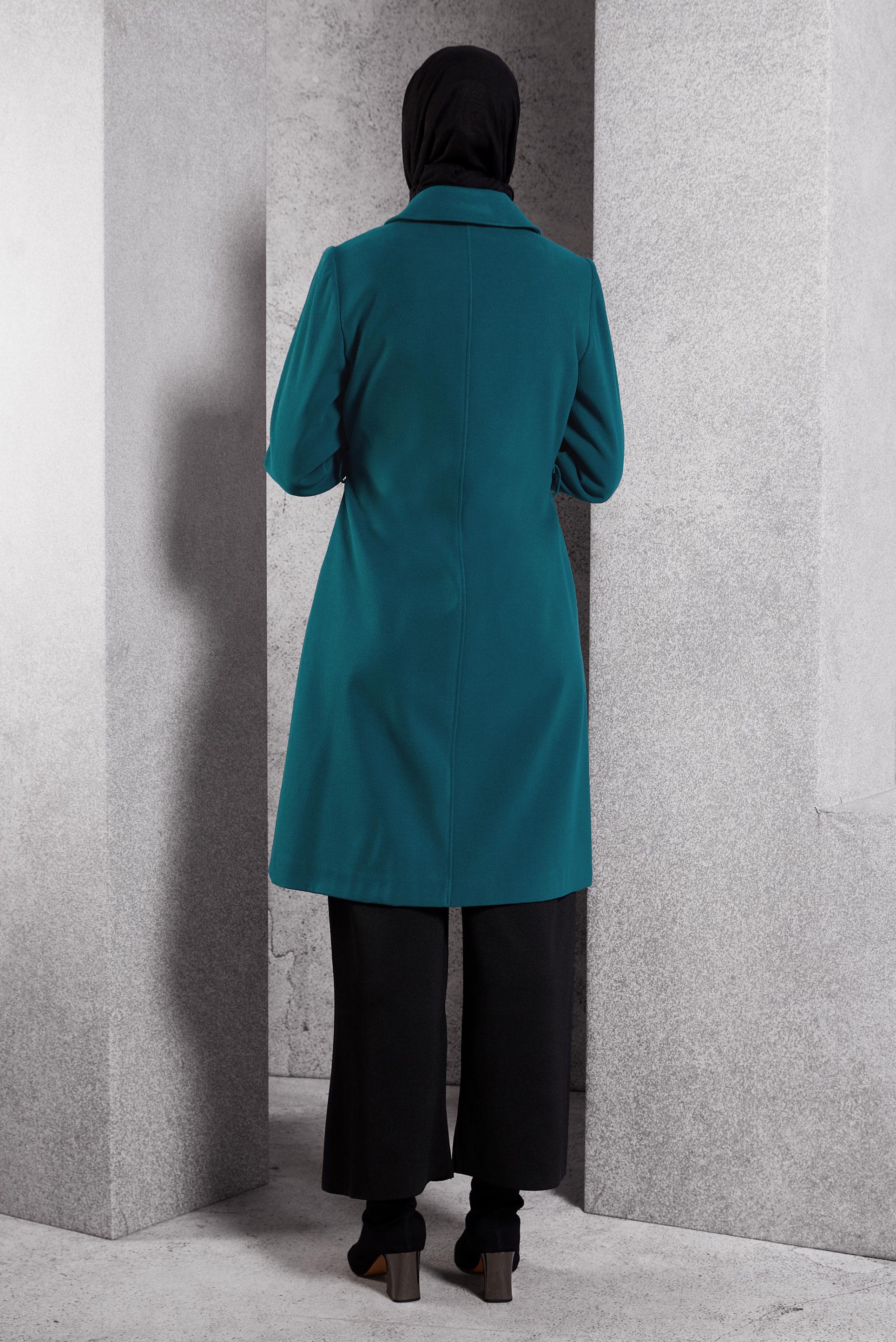 Tesettür giyim MAVİ KUŞAKLI ÇITÇITLI KABAN 90449