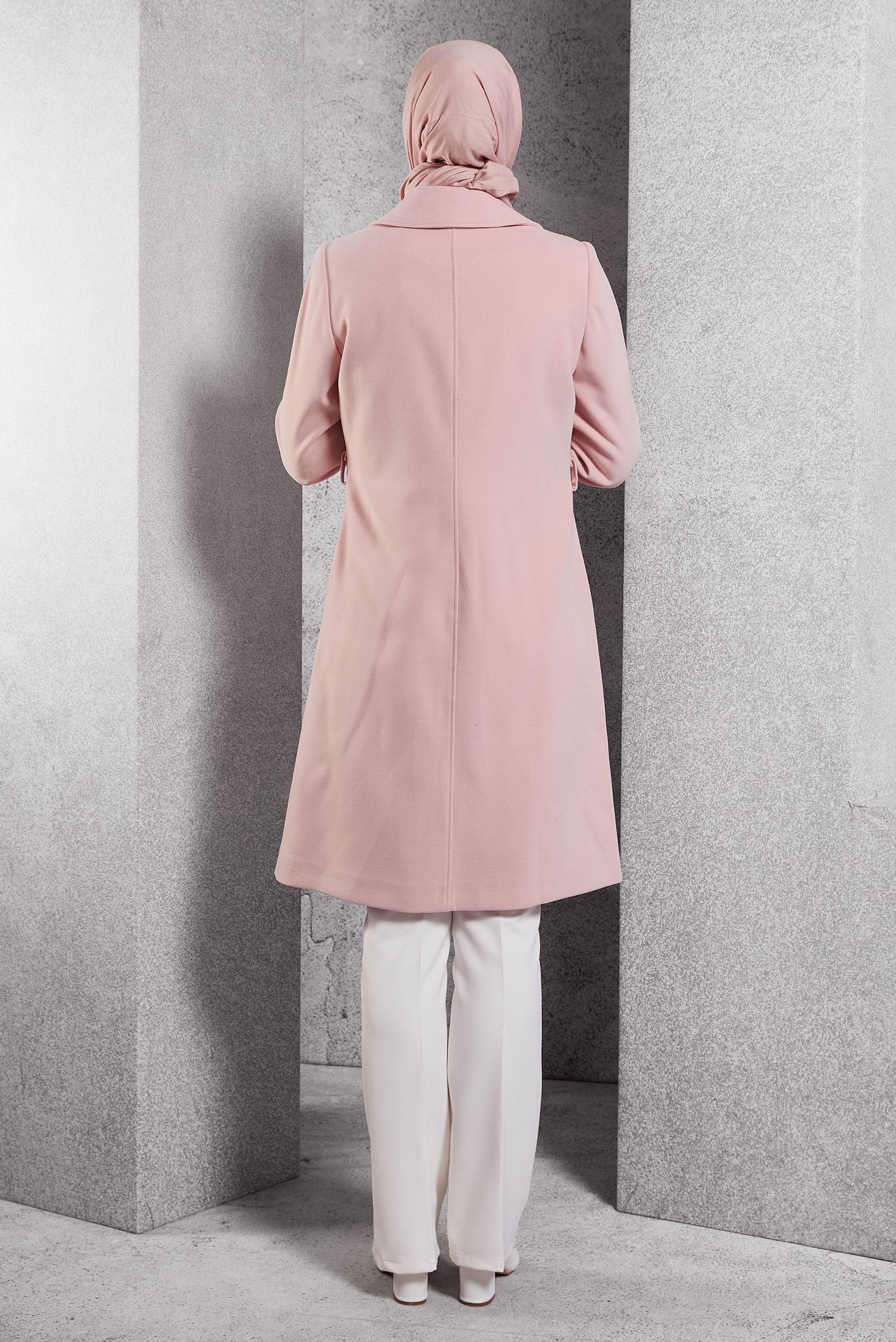 Tesettür giyim PUDRA KUŞAKLI ÇITÇITLI KABAN 90449
