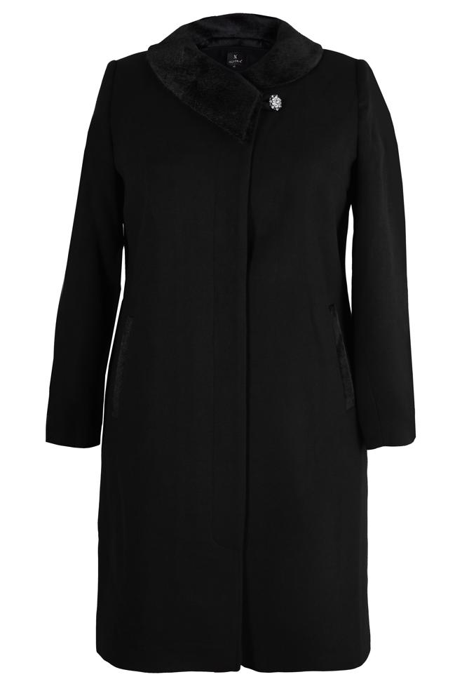 Tesettür giyim SİYAH KÜRK DETAYLI KABAN 90452 - ALVİNA