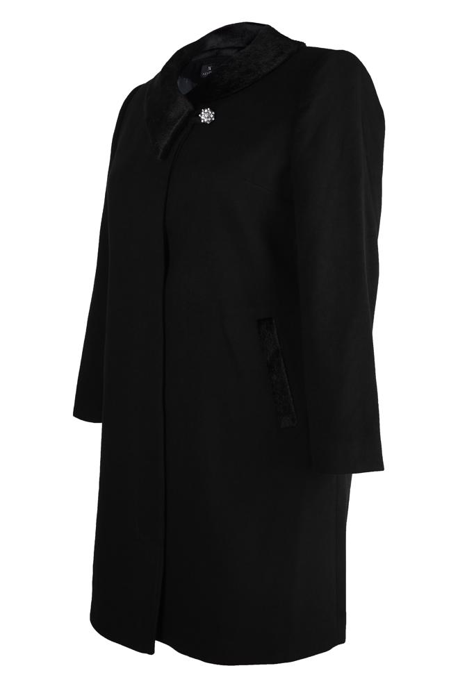 Tesettür giyim SİYAH KÜRK DETAYLI KABAN 90452 - ALVİNA