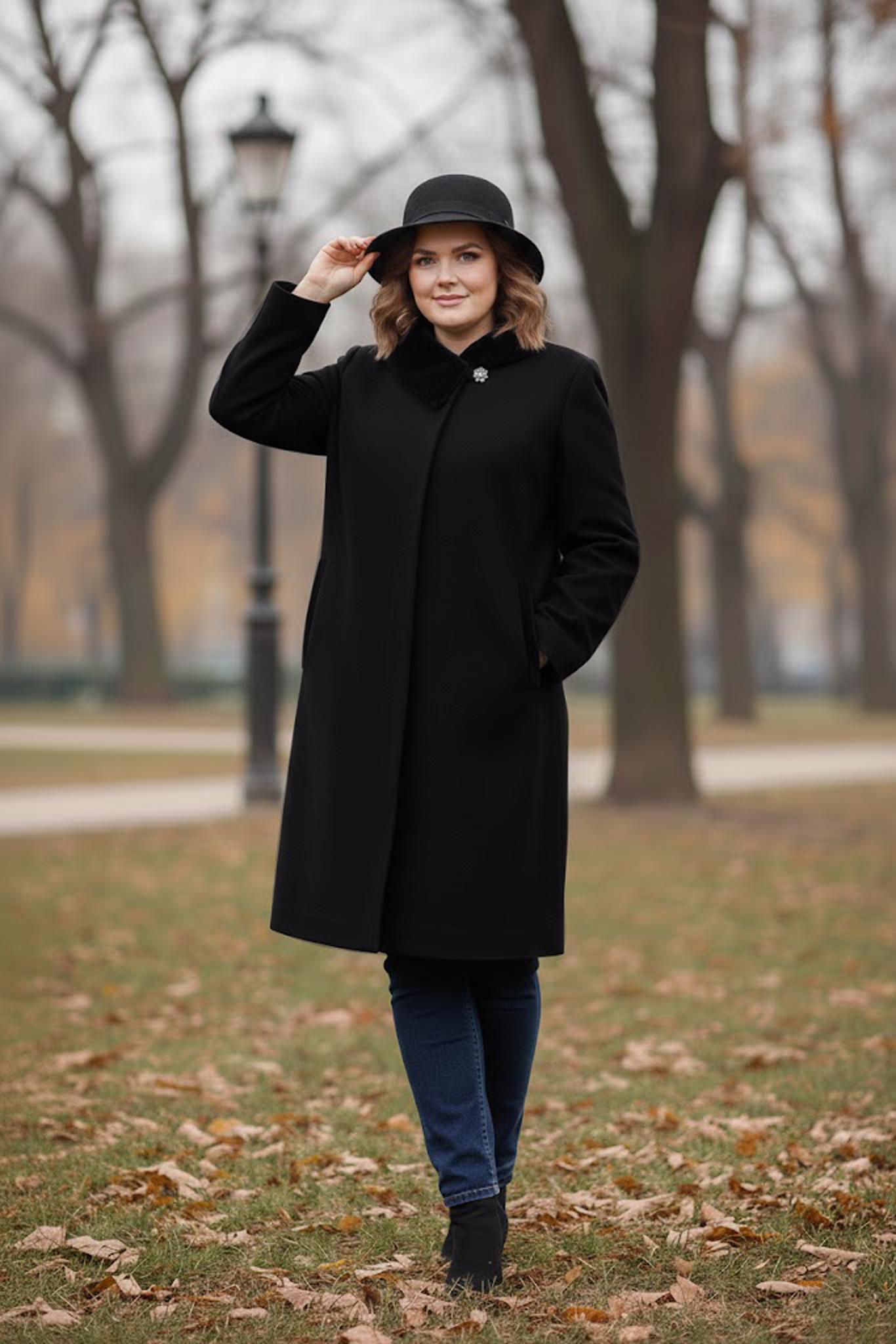 Tesettür giyim SİYAH KÜRK DETAYLI KABAN 90452