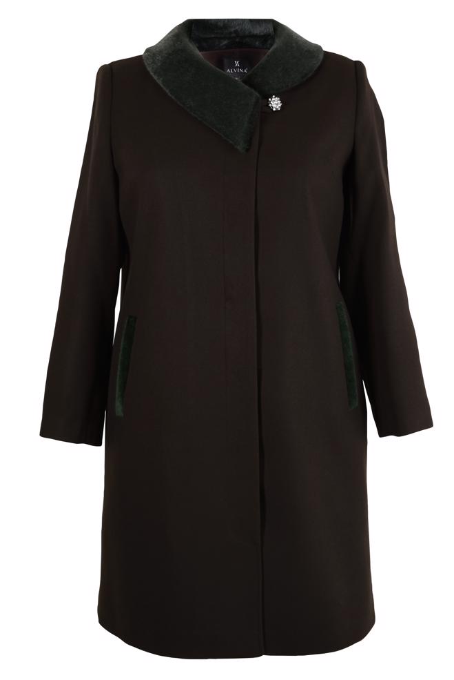 Tesettür giyim KAHVE KÜRK DETAYLI KABAN 90452 - ALVİNA