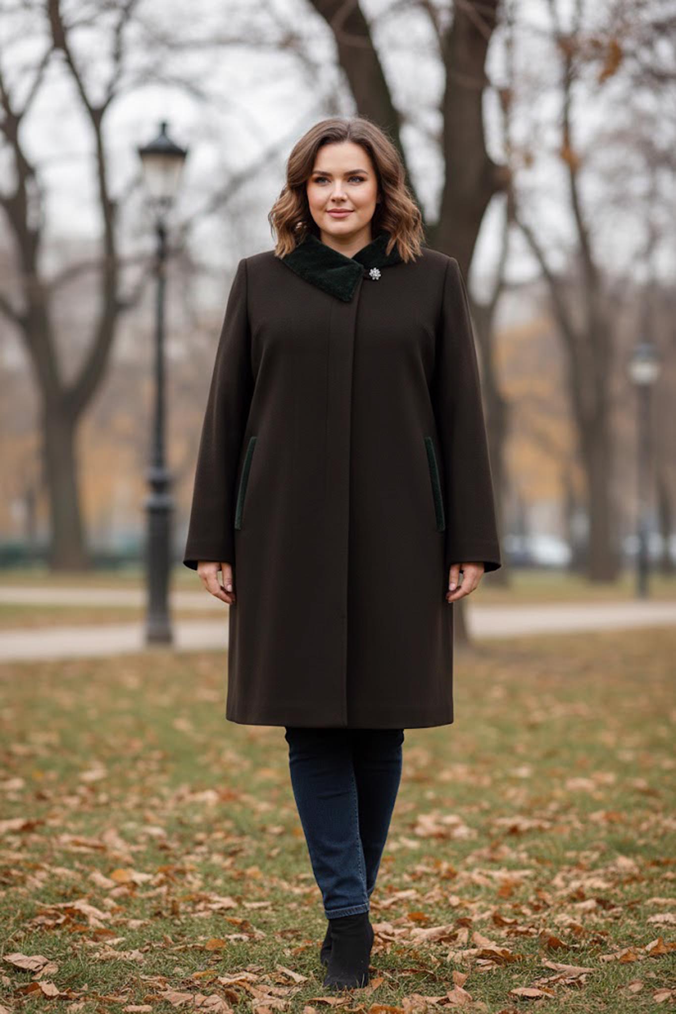 Tesettür giyim KAHVE KÜRK DETAYLI KABAN 90452