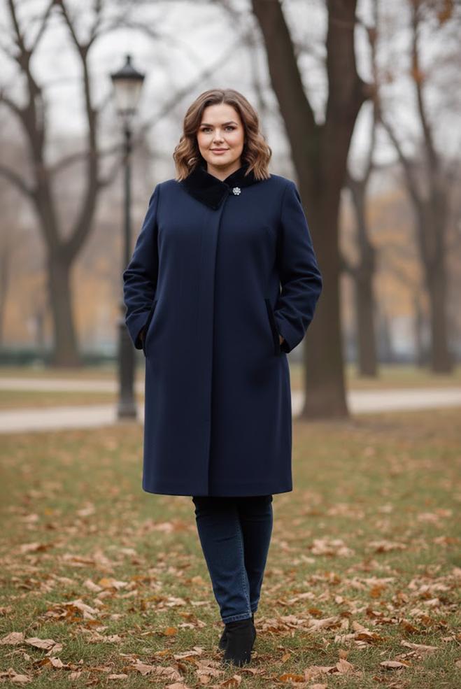 Tesettür giyim LACİVERT KÜRK DETAYLI KABAN 90452 - ALVİNA