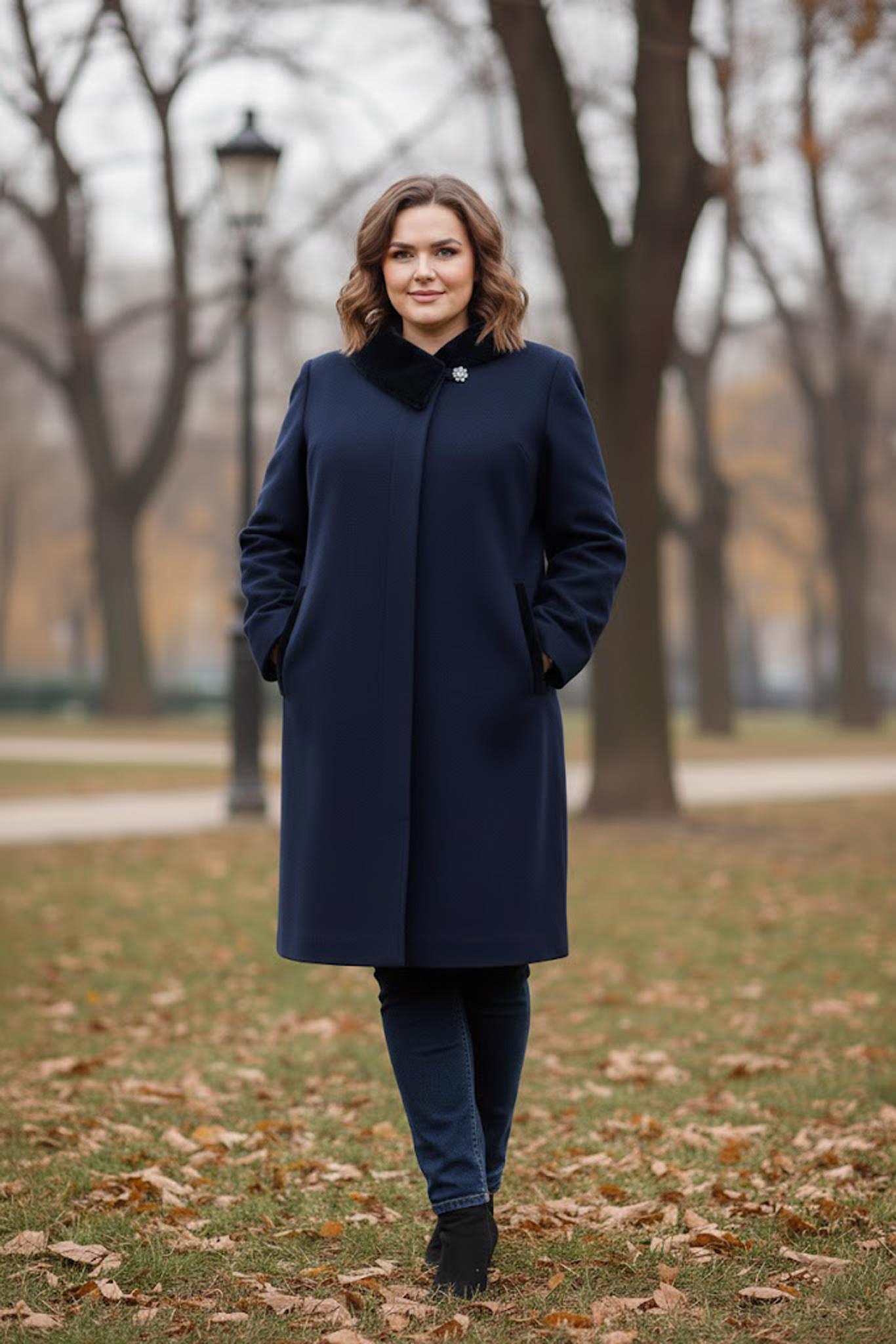 Tesettür giyim LACİVERT KÜRK DETAYLI KABAN 90452