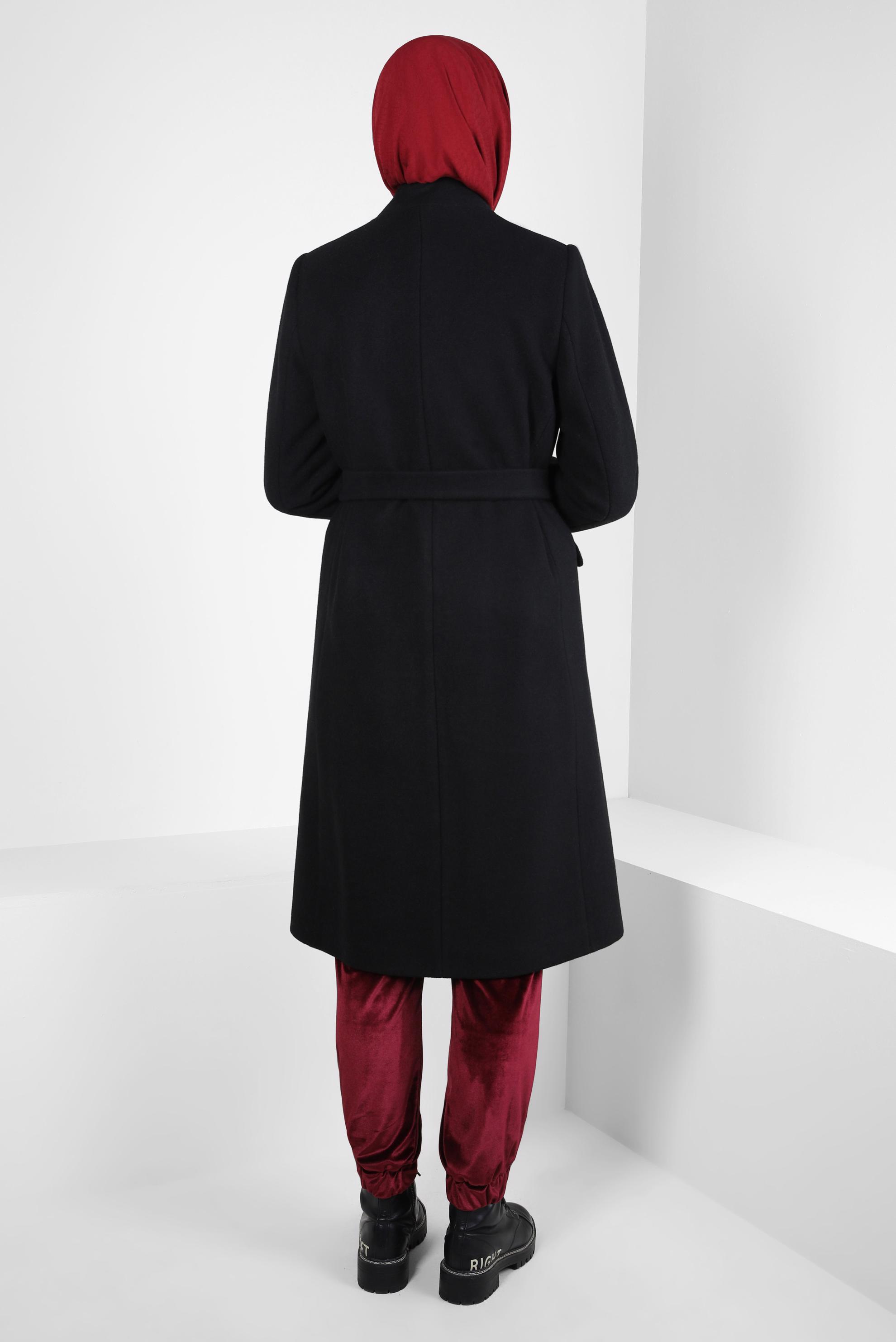 Tesettür giyim SİYAH KUŞAKLI KABAN 90454