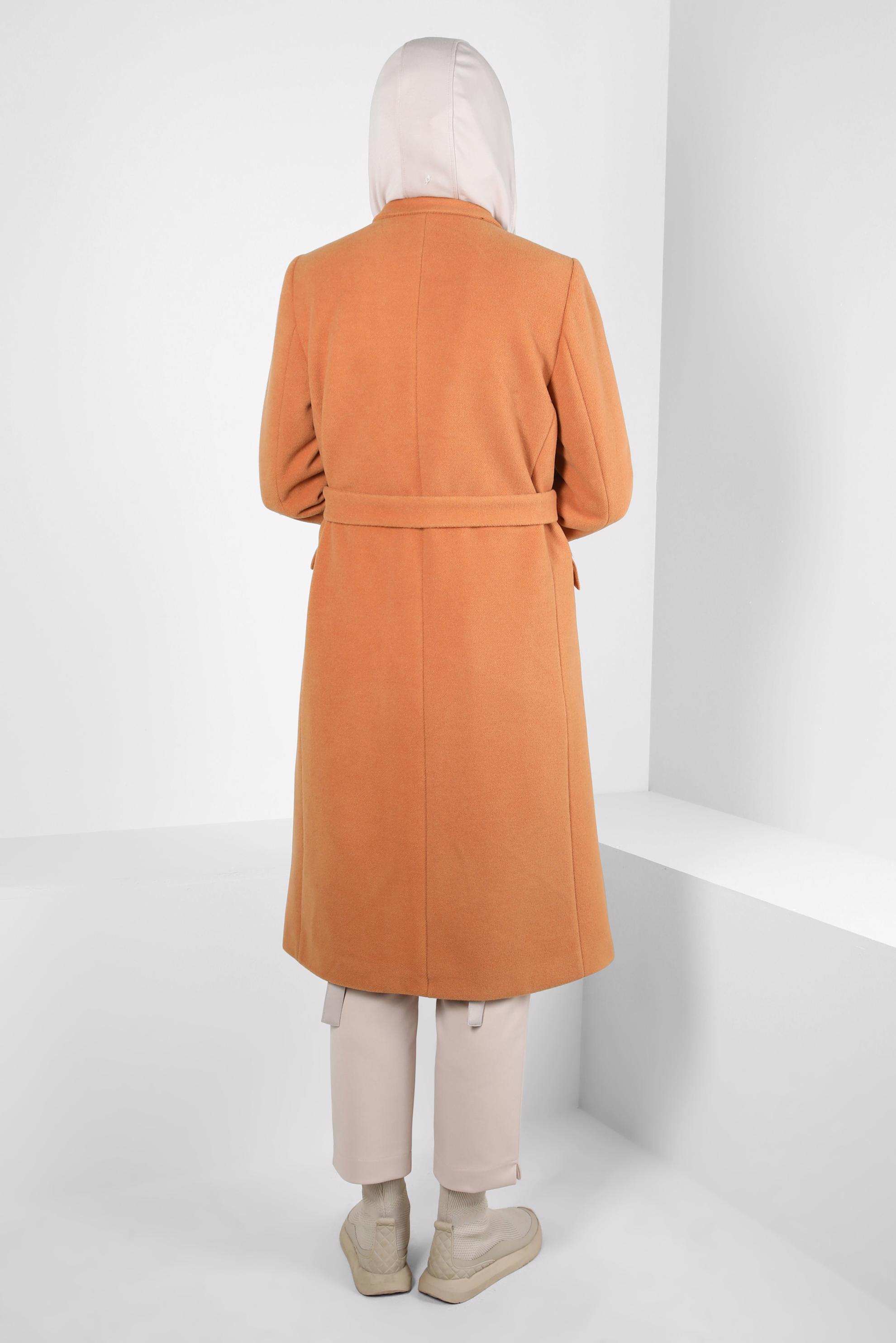 Tesettür giyim KAHVE KUŞAKLI KABAN 90454