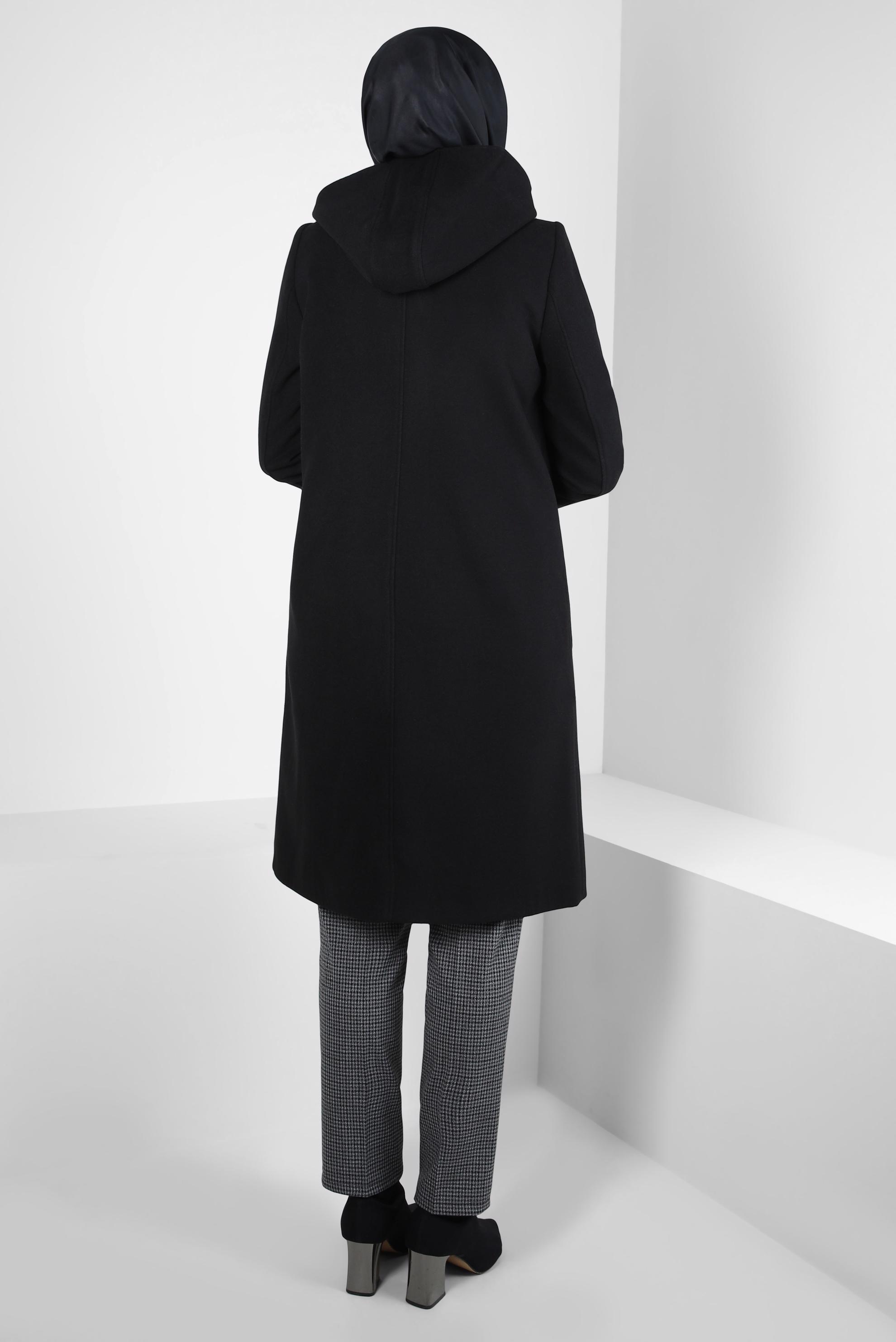 Tesettür giyim SİYAH KAPÜŞONLU KABAN 90455