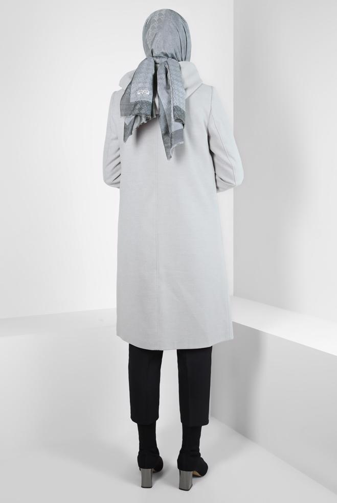 Tesettür giyim GRİ KAPÜŞONLU KABAN 90455 - ALVİNA