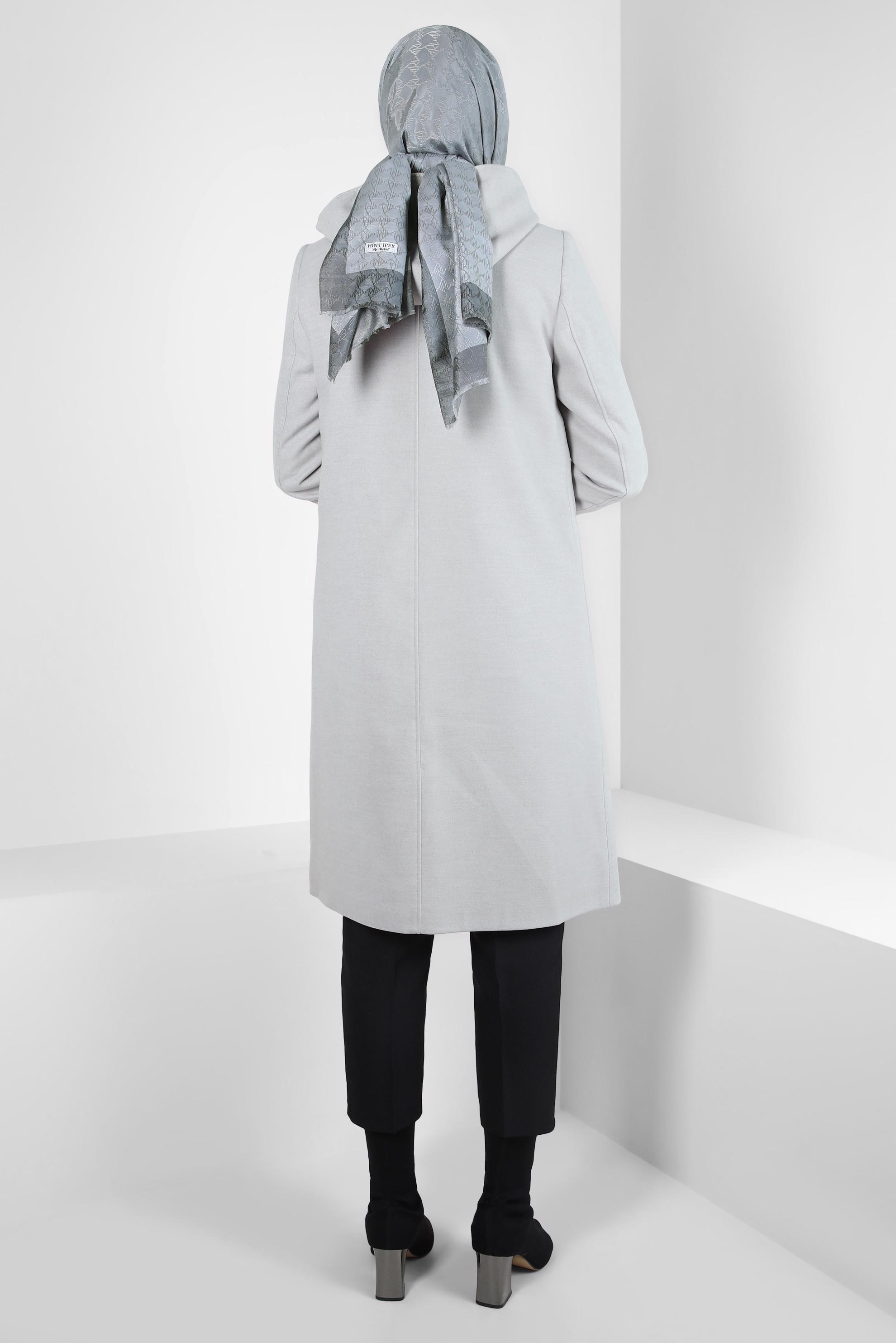 Tesettür giyim GRİ KAPÜŞONLU KABAN 90455