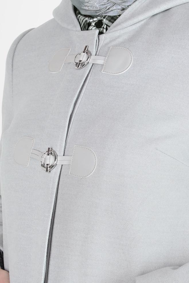 Tesettür giyim GRİ KAPÜŞONLU KABAN 90455 - ALVİNA