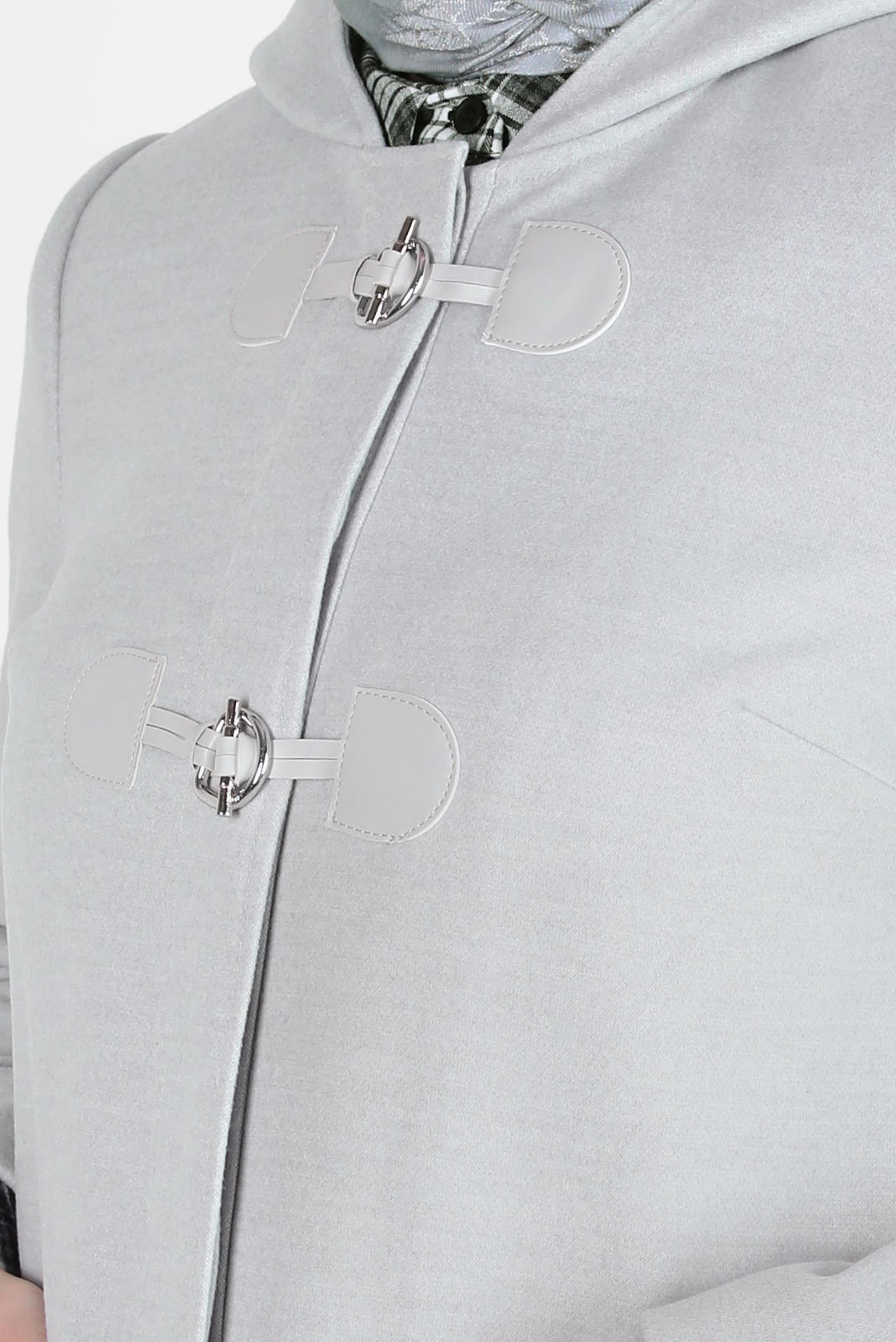 Tesettür giyim GRİ KAPÜŞONLU KABAN 90455