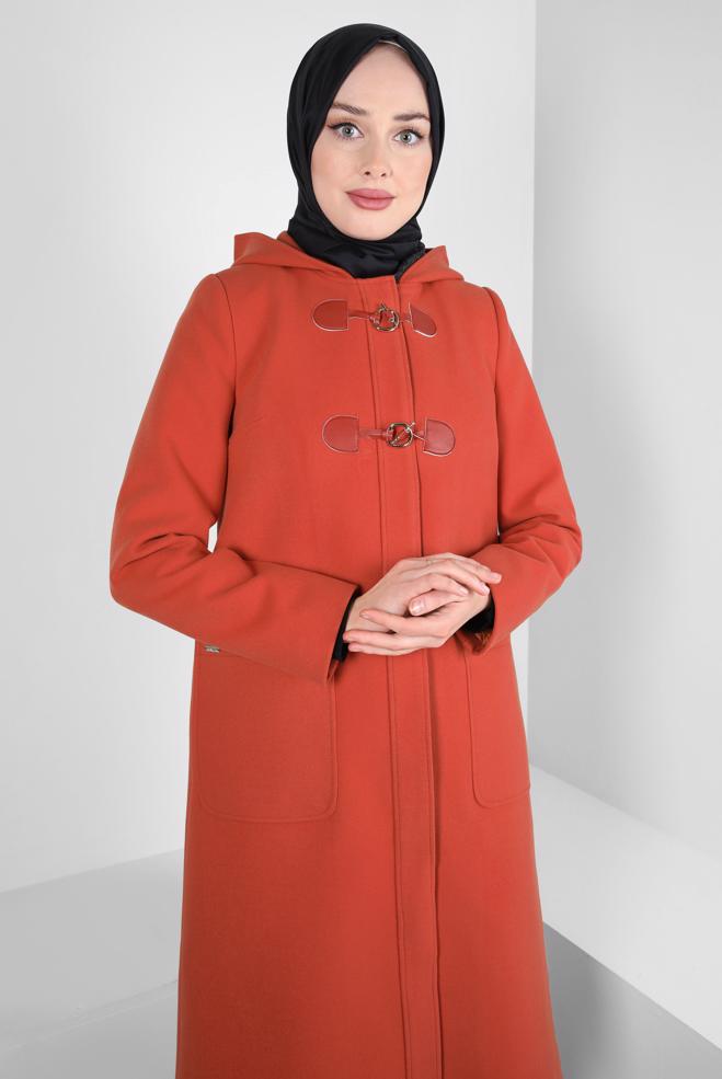 Tesettür giyim TURUNCU KAPÜŞONLU KABAN 90455 - ALVİNA