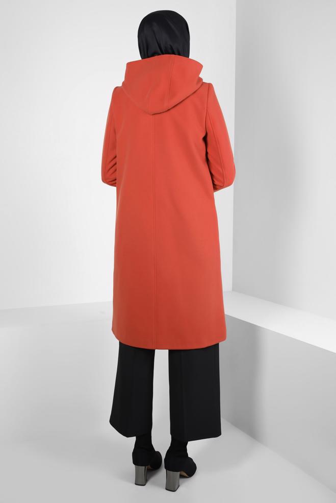 Tesettür giyim TURUNCU KAPÜŞONLU KABAN 90455 - ALVİNA