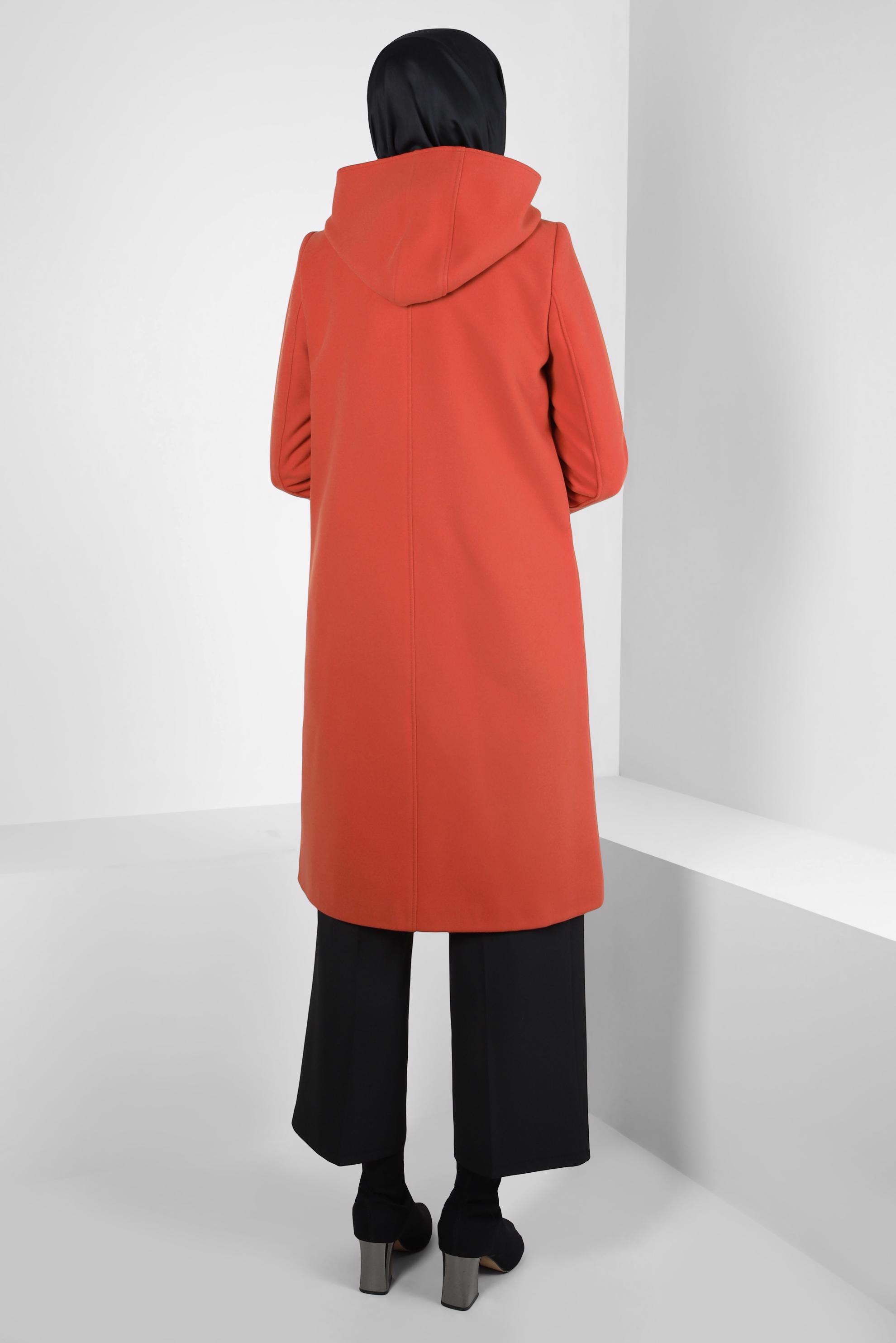 Tesettür giyim TURUNCU KAPÜŞONLU KABAN 90455