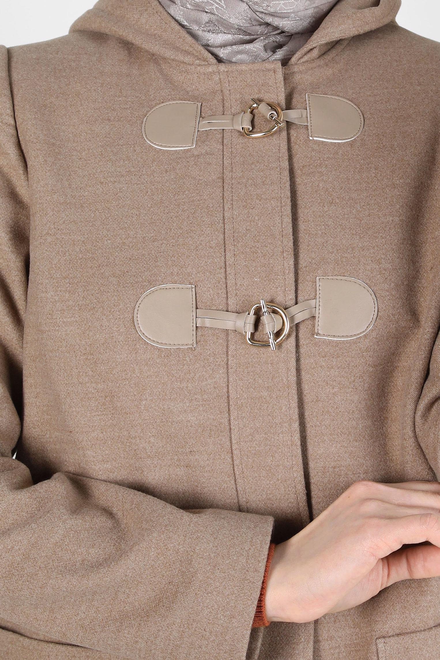 Tesettür giyim KAHVE KAPÜŞONLU KABAN 90455