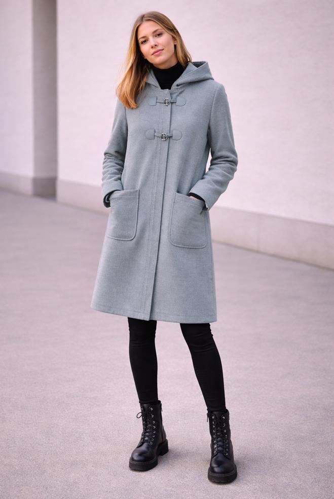 Hijab clothing GREY HOODED COAT 90455 - ALVİNA