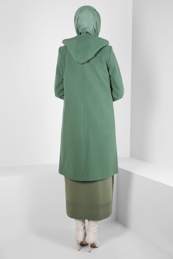 Tesettür giyim BEJ KAPÜŞONLU KABAN 90455 - ALVİNA