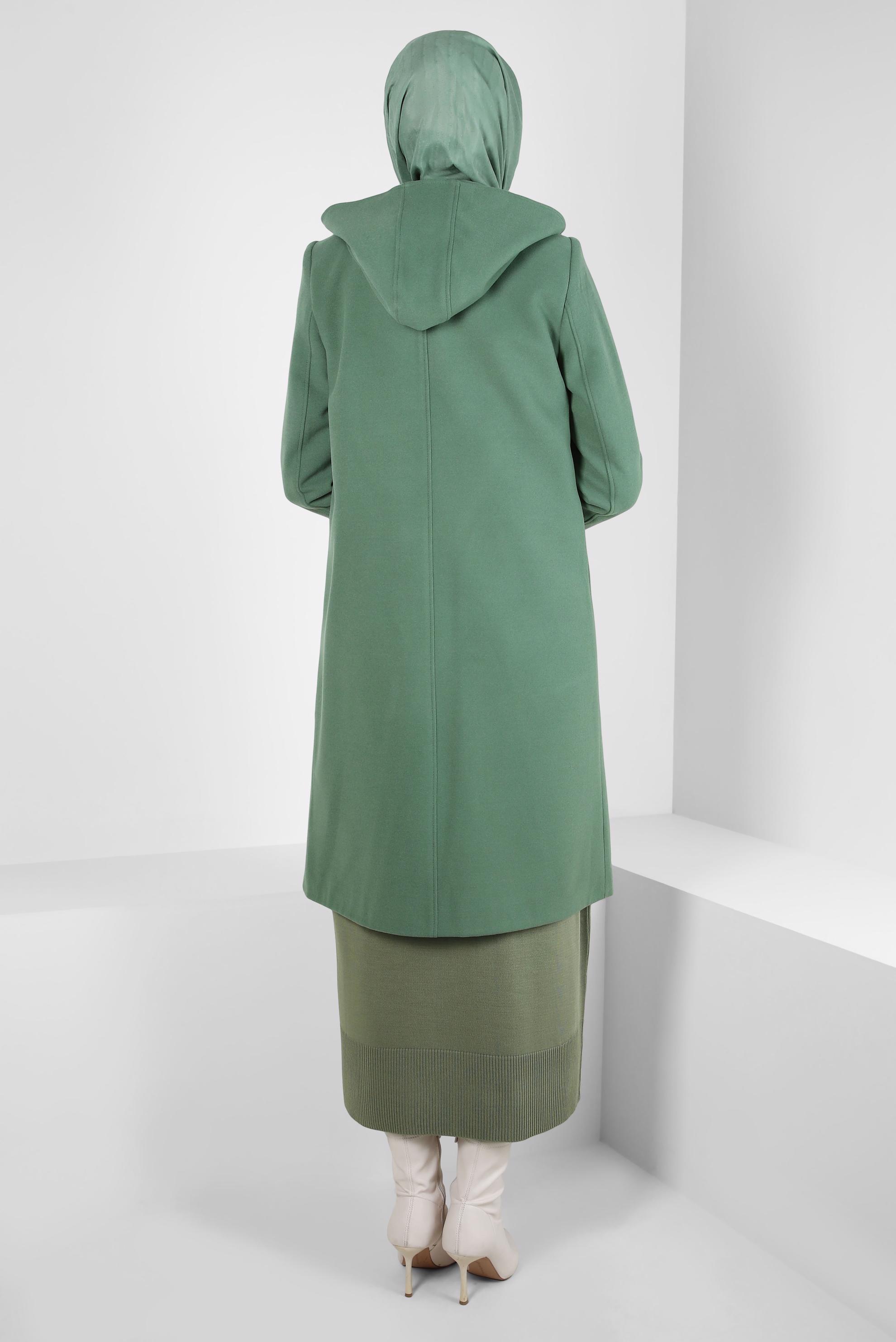 Tesettür giyim YEŞİL KAPÜŞONLU KABAN 90455