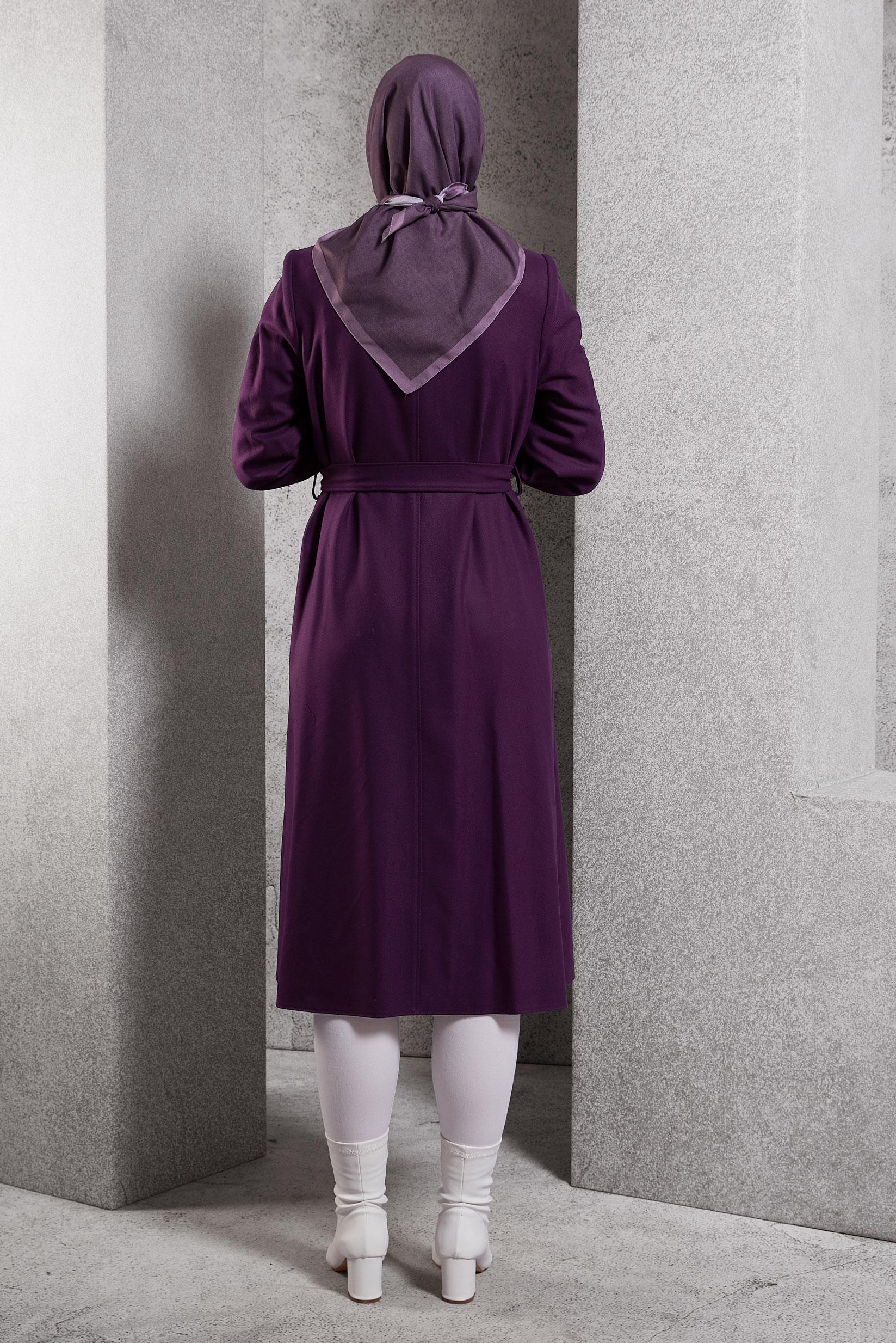 Tesettür giyim MOR KUŞAKLI KABAN 90458