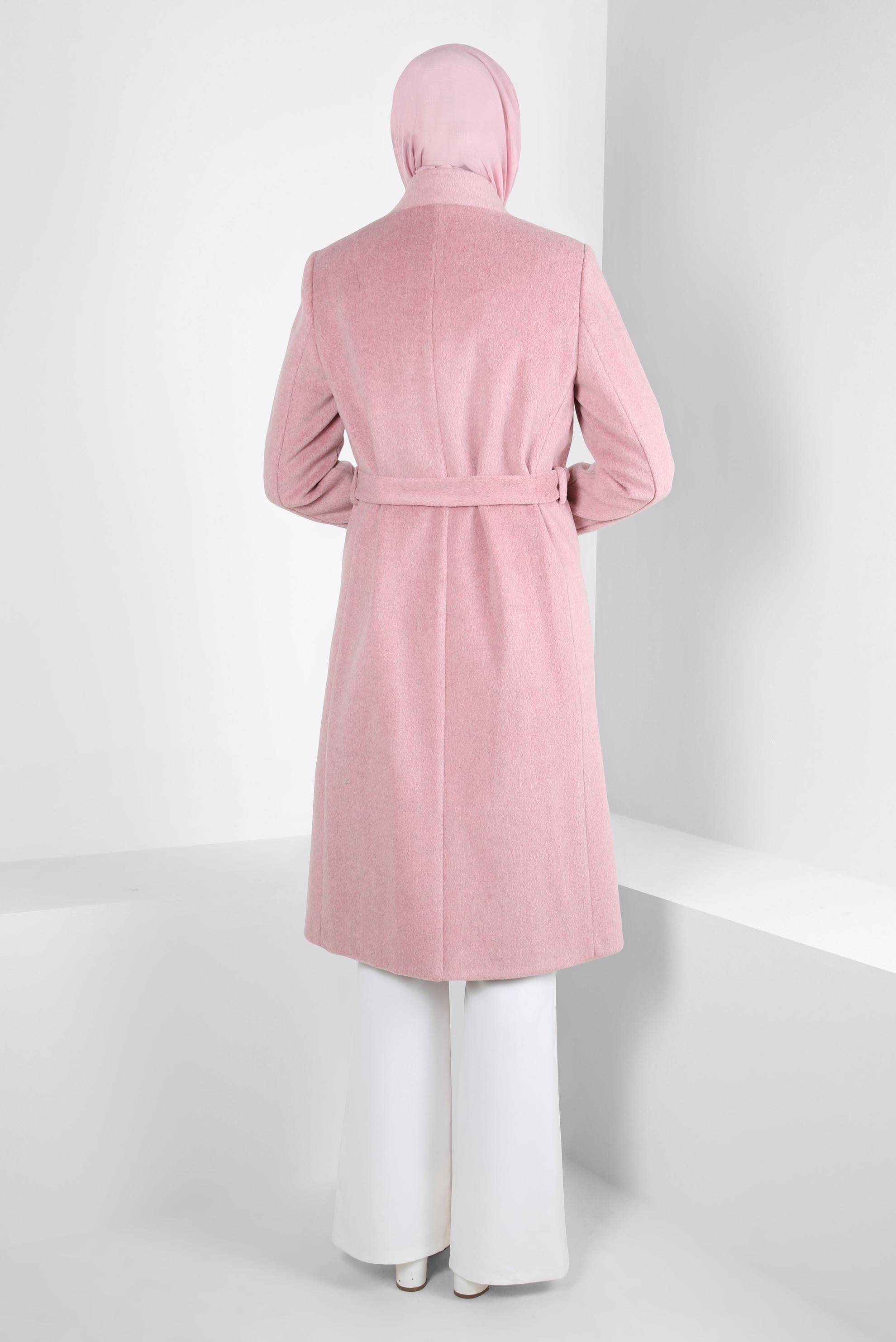 Tesettür giyim PUDRA KUŞAKLI CEPLİ KABAN 90459