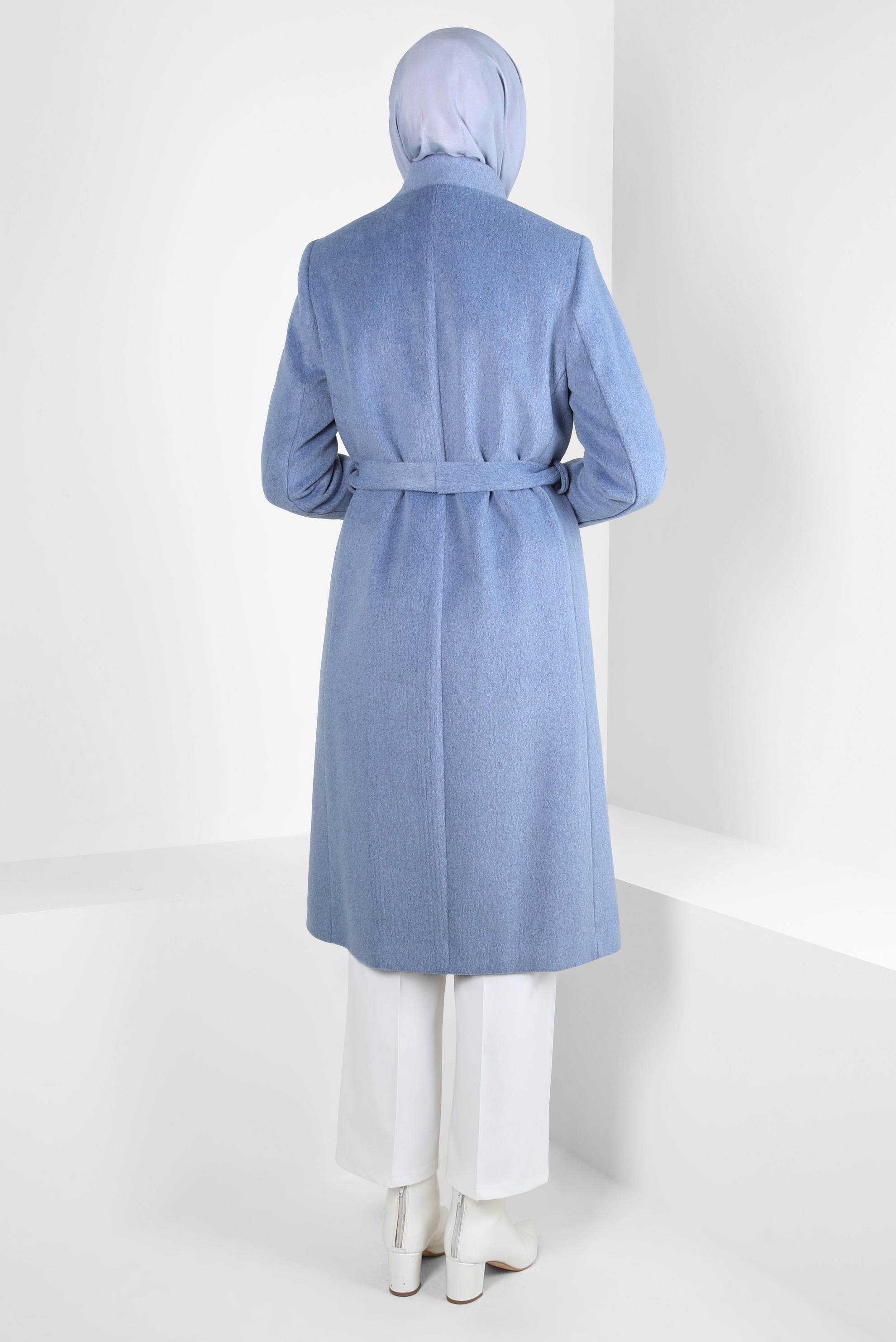 Tesettür giyim LACİVERT KUŞAKLI CEPLİ KABAN 90459