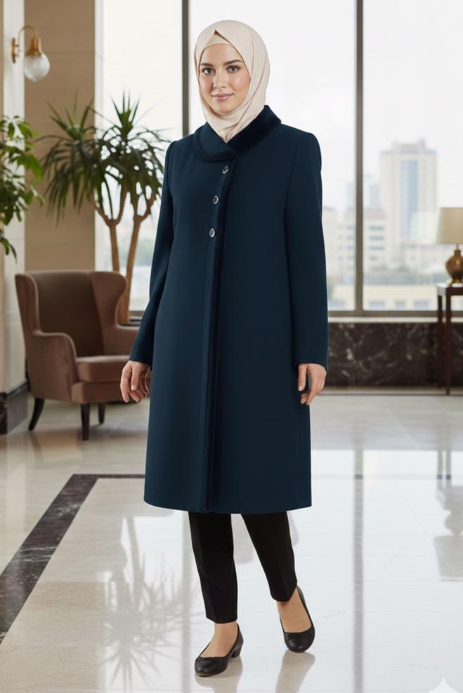 Hijab clothing NAVY BLUE PLUS SIZE COAT 90460 - ALVİNA