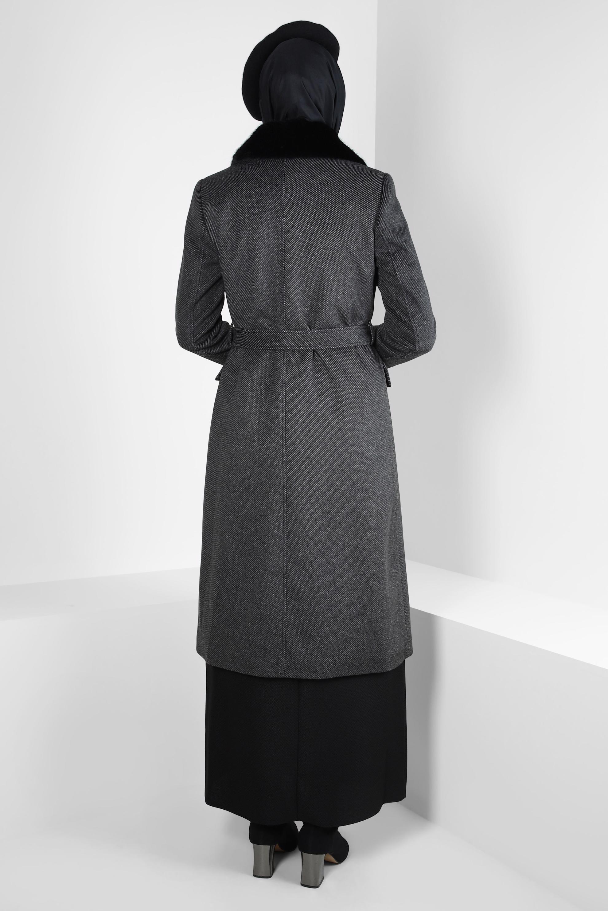 Tesettür giyim SİYAH KUŞAKLI KABAN 90463