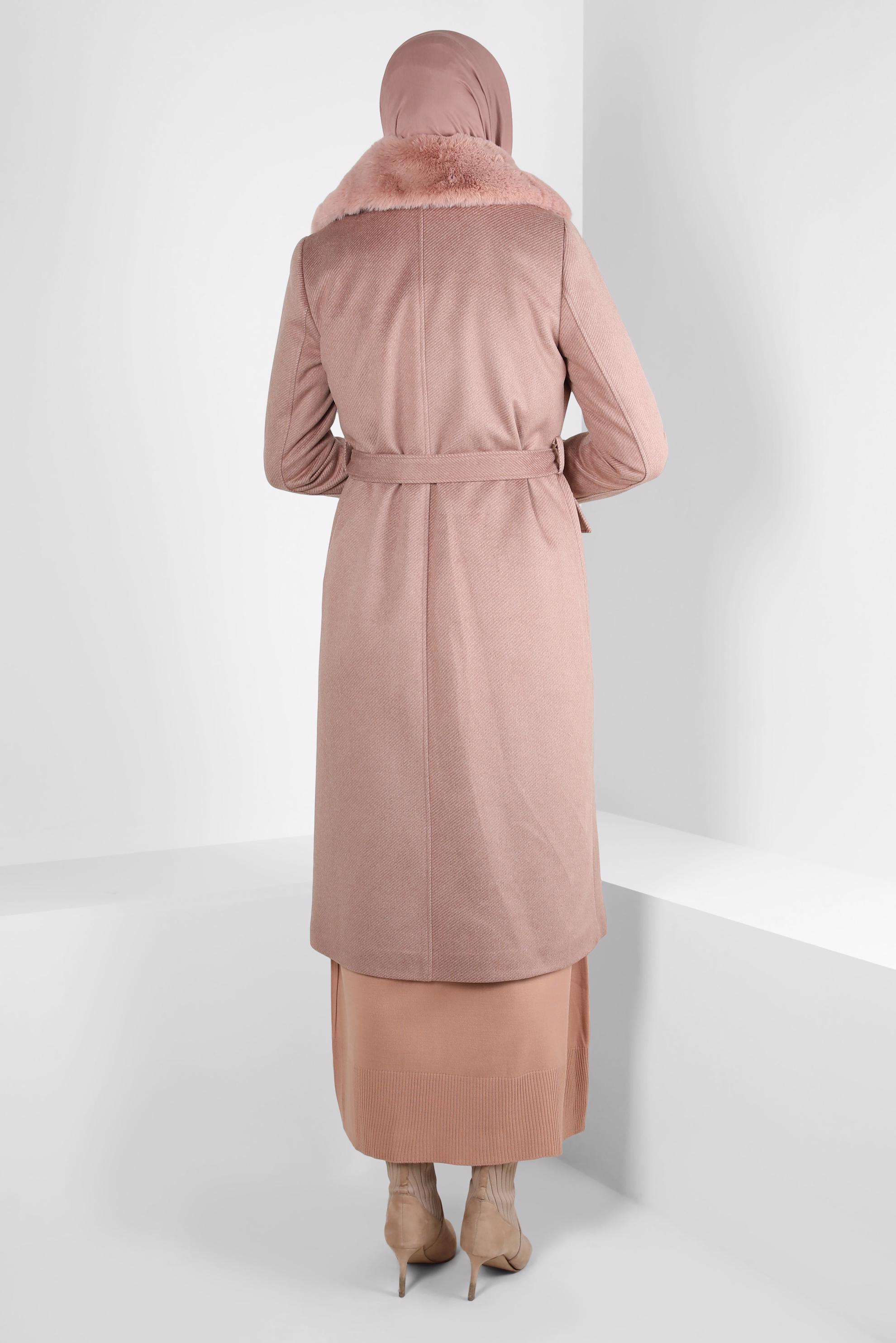 Tesettür giyim PUDRA KUŞAKLI KABAN 90463
