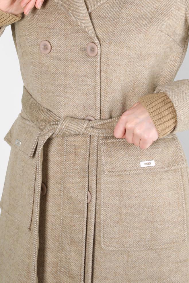 Tesettür giyim VİZON KÜRK DETAYLI KUŞAKLI KABAN 90463-1 - ALVİNA