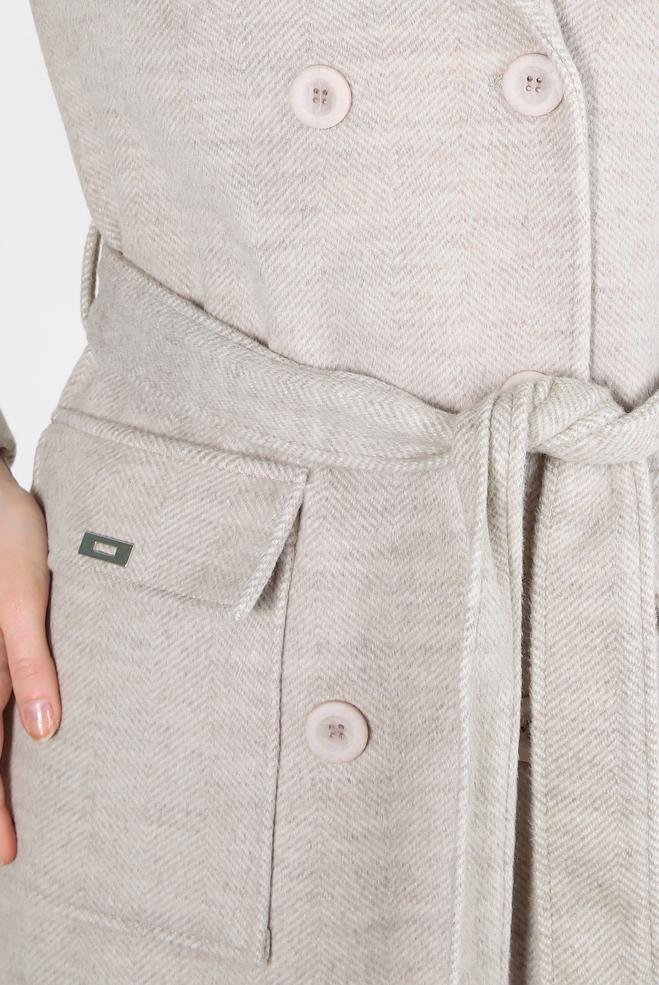 Tesettür giyim BEJ KÜRK DETAYLI KUŞAKLI KABAN 90463-1 - ALVİNA